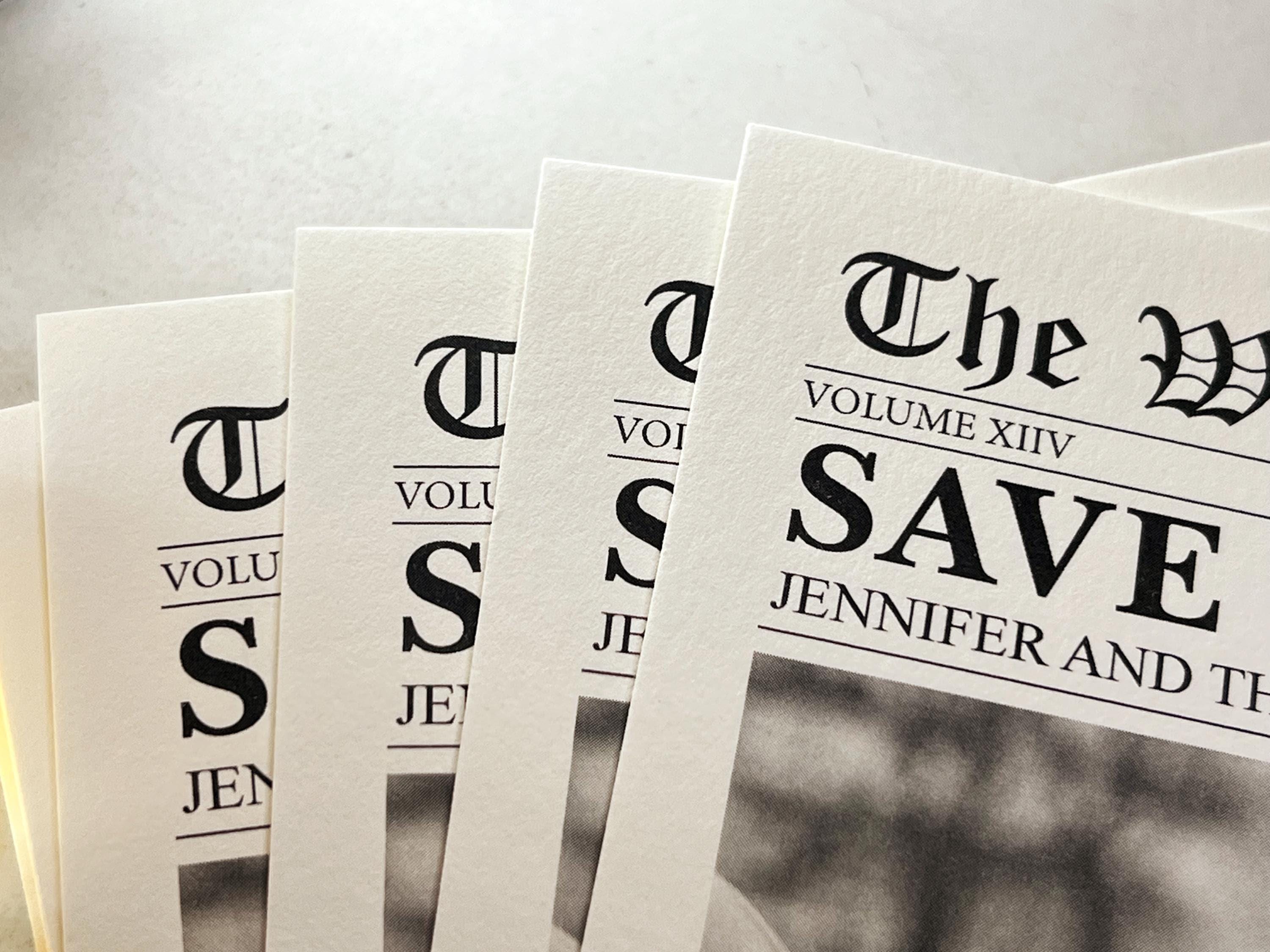 Newspaper save the date card, printed wedding stationary, invitation, personalized and customizable