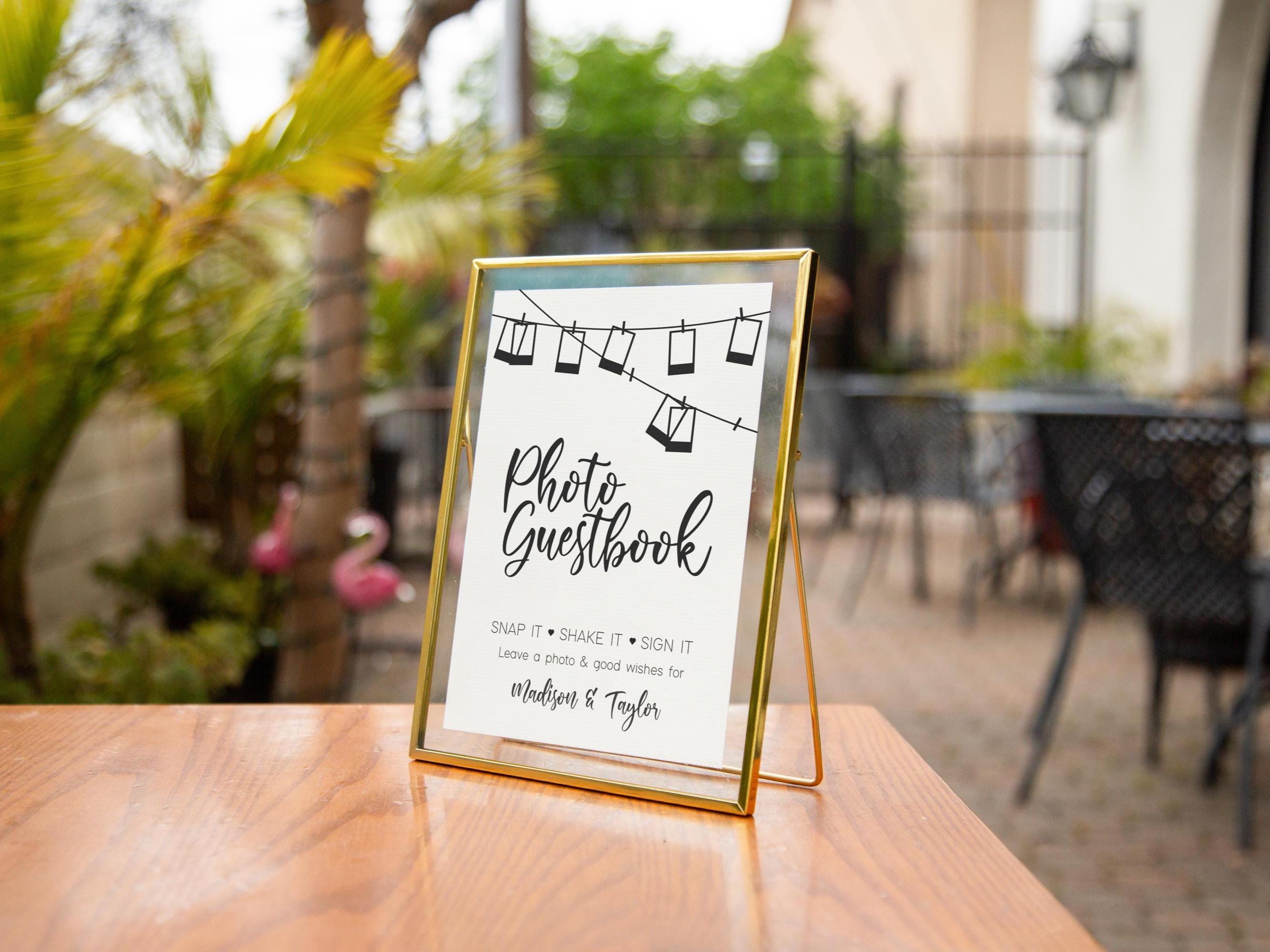 Paper Sign with Gold Frame (Design 2) - Snap It Shake It Sign Our Guest Book Sign for Wedding Reception Personalized Photo Guestbook Sign