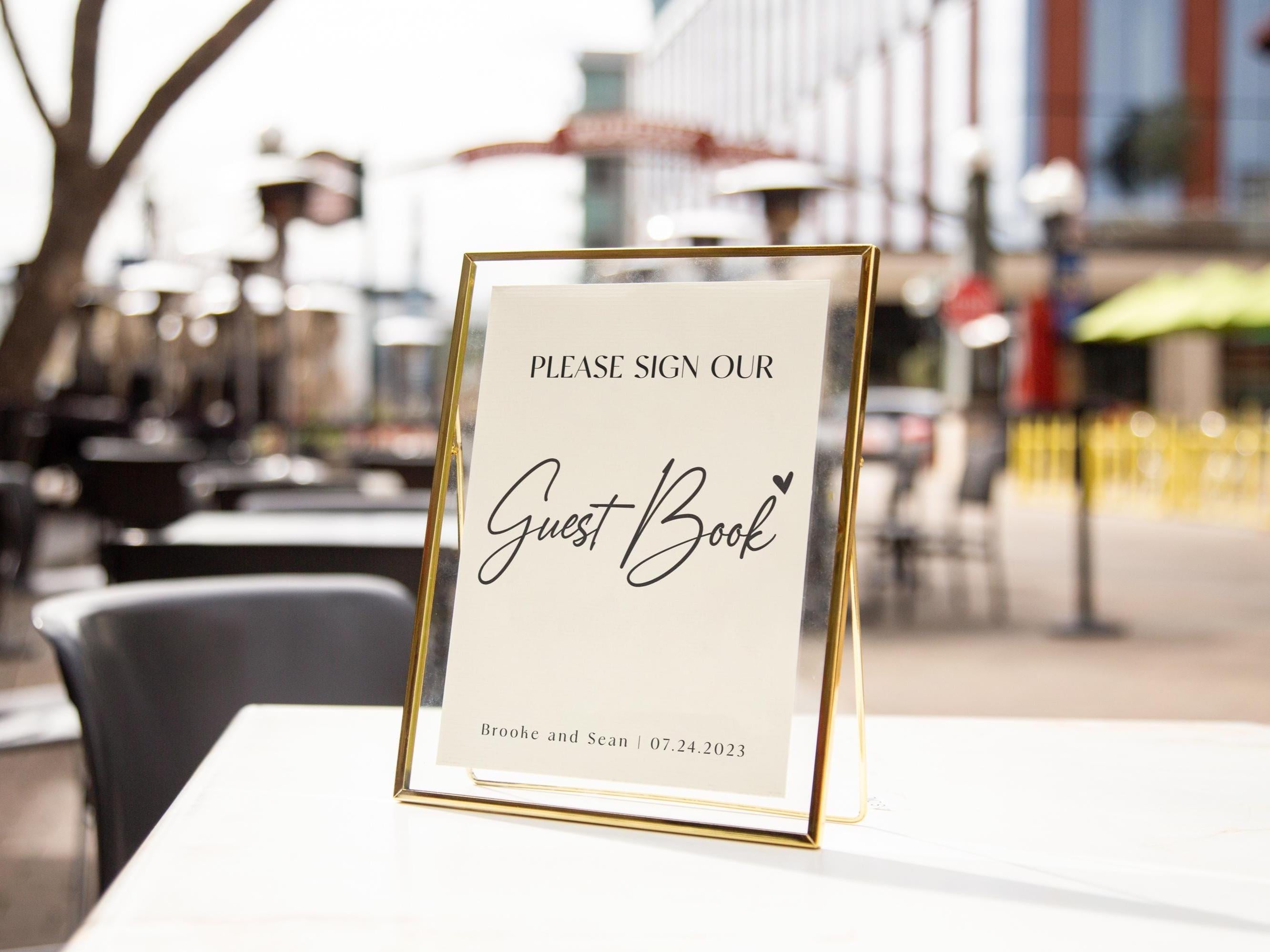 Paper Sign with Gold Frame (Design 3) - Please Sign Our Guestbook Wedding Ceremony Reception Decor Personalized Signage Plaque Custom Name