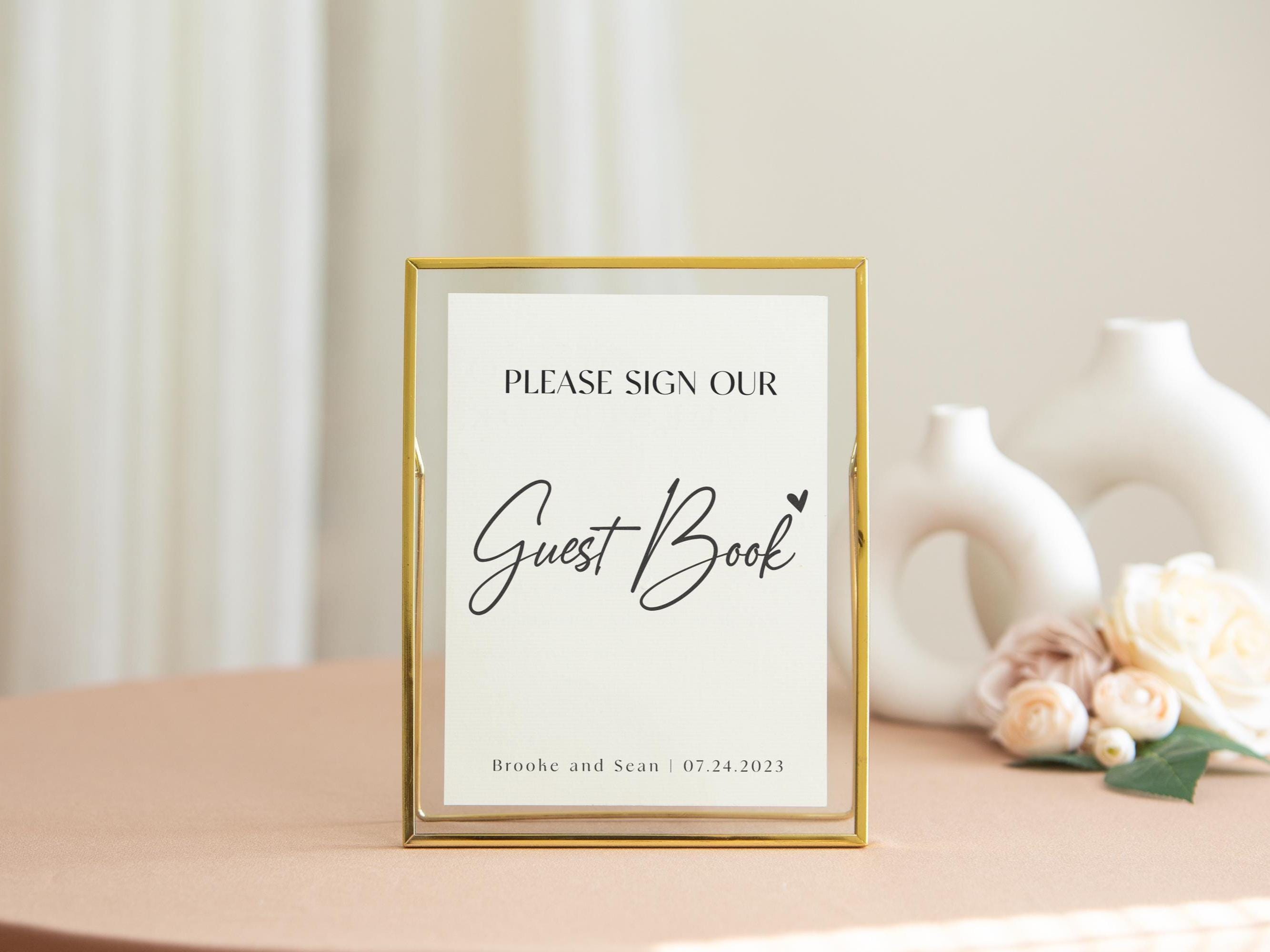 Paper Sign with Gold Frame (Design 3) - Please Sign Our Guestbook Wedding Ceremony Reception Decor Personalized Signage Plaque Custom Name