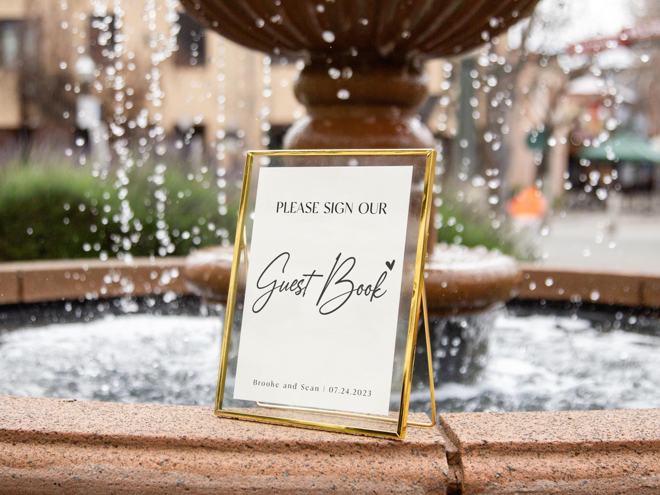 Paper Sign with Gold Frame (Design 3) - Please Sign Our Guestbook Wedding Ceremony Reception Decor Personalized Signage Plaque Custom Name