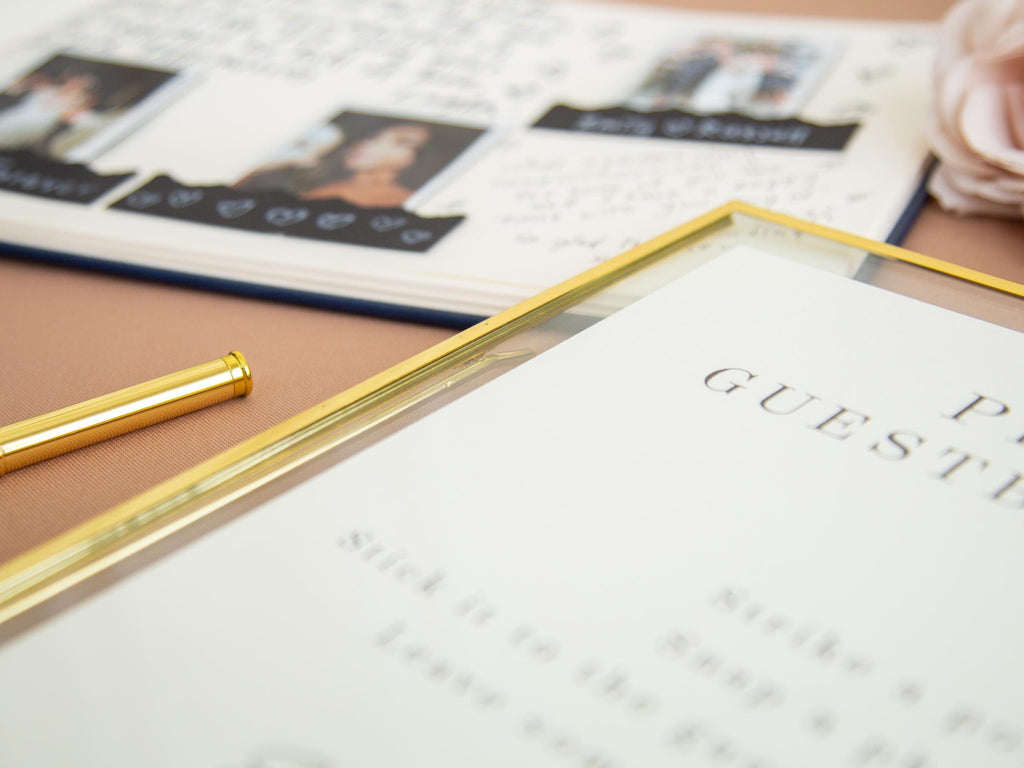 Paper Sign With Gold Frame (Design 1) - Snap A Photo Sign Our Guestbook Wedding Ceremony Reception Photo Guest Book Sign with Custom Name