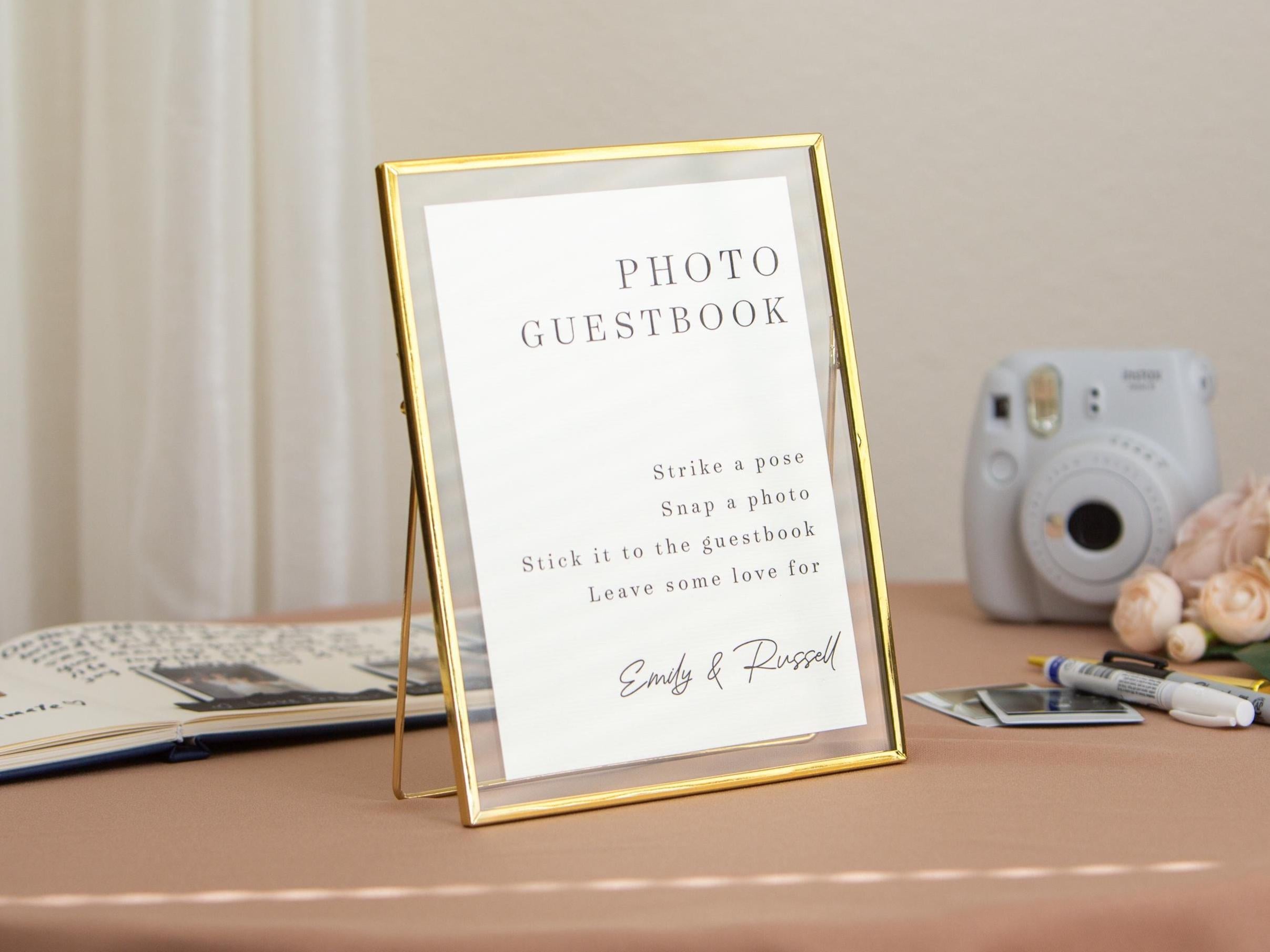 Paper Sign With Gold Frame (Design 1) - Snap A Photo Sign Our Guestbook Wedding Ceremony Reception Photo Guest Book Sign with Custom Name