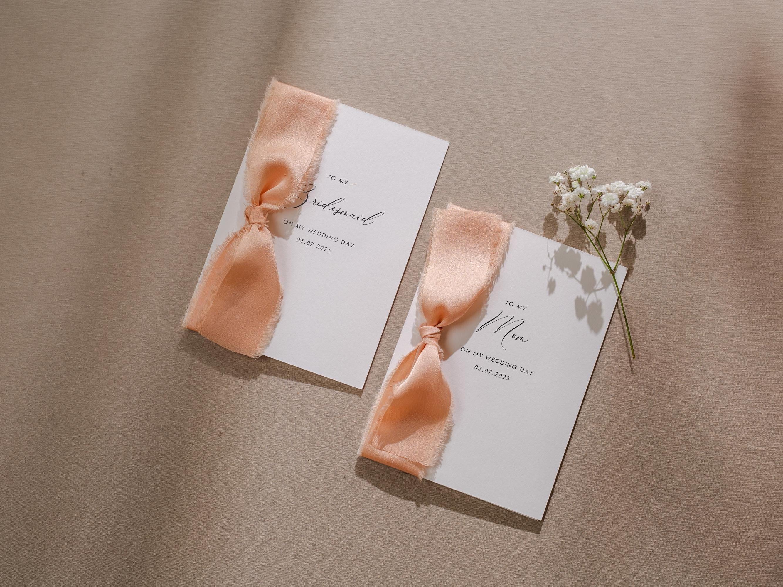 Wedding day folded card w/ ribbon (d2) - to my best friend maid of honor bridesmaid on my wedding day custom card with date