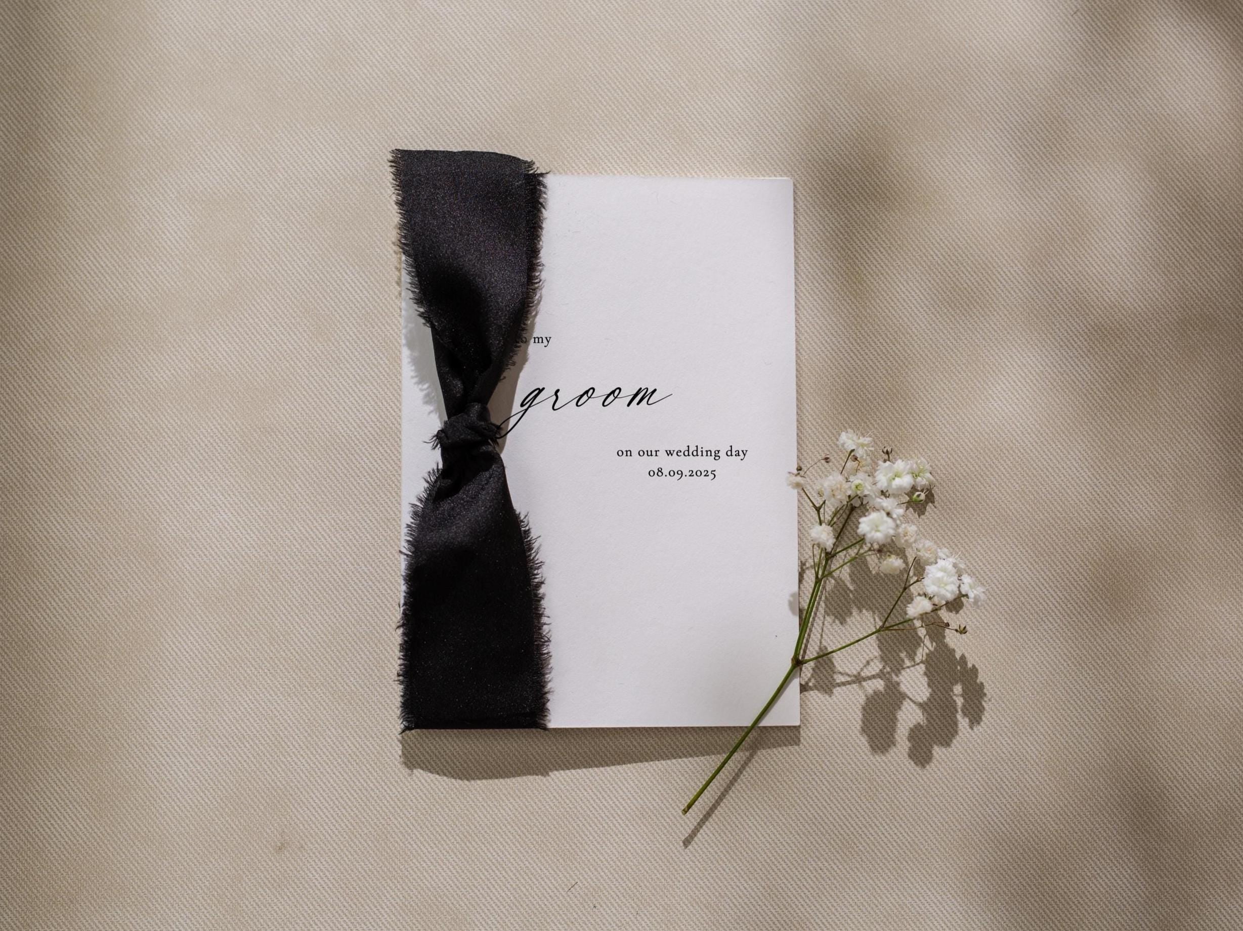 Wedding day folded card w/ ribbon (d4) - to my husband wife groom bride on our wedding day custom date on card ribbon envelope