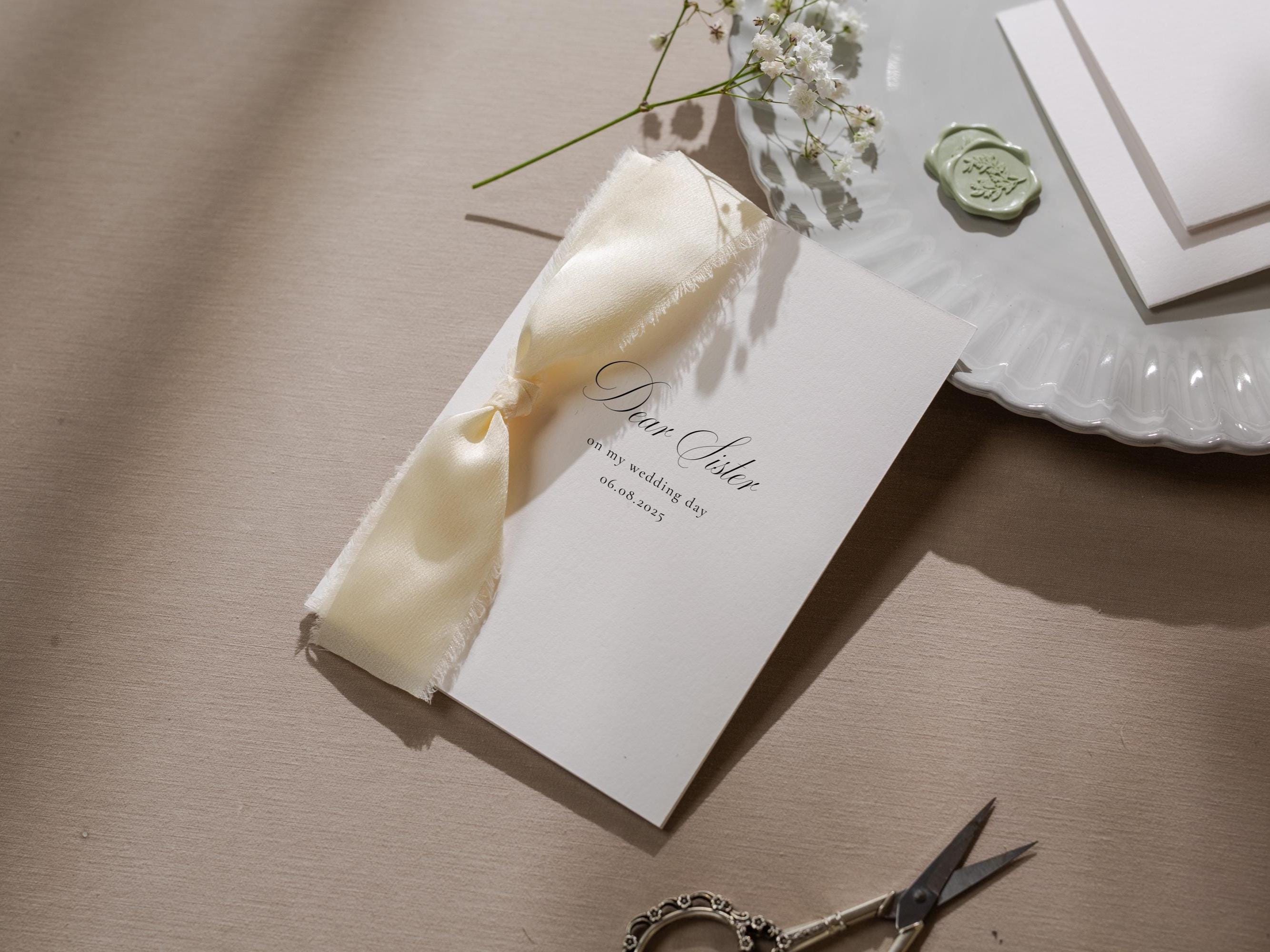 Wedding day folded card w/ ribbon (d3) - thank you cards to family bridal party bridesmaid mom dad mil fil moh parents gift