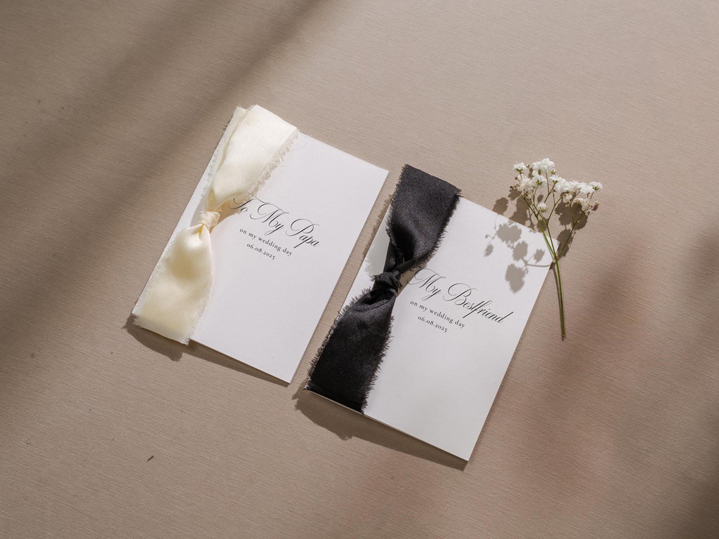 Wedding day folded card w/ ribbon (d3) - thank you cards to family bridal party bridesmaid mom dad mil fil moh parents gift