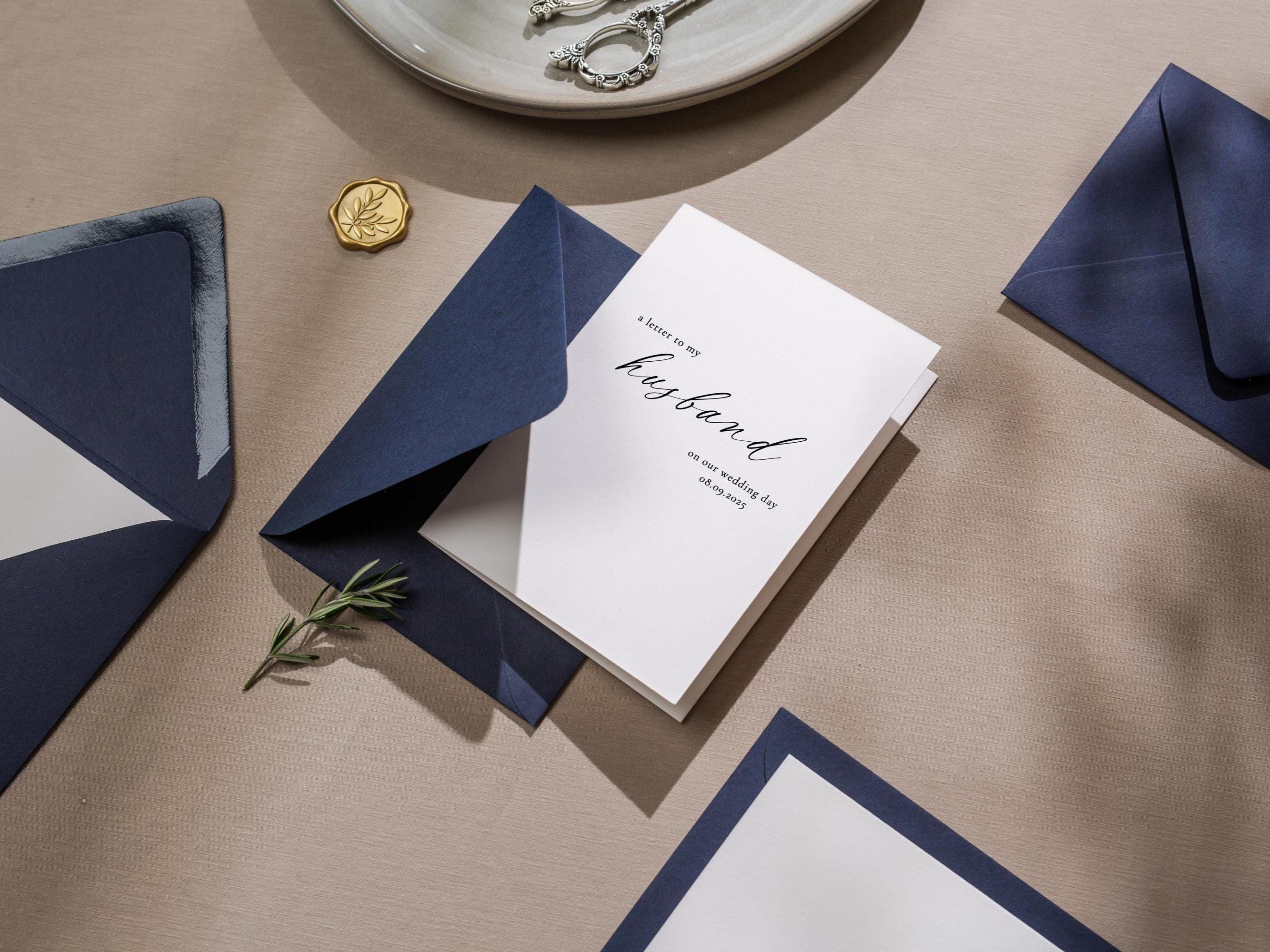 Wedding day folded card (d4) - to my husband wife groom bride love on our wedding day custom date on card includes envelope