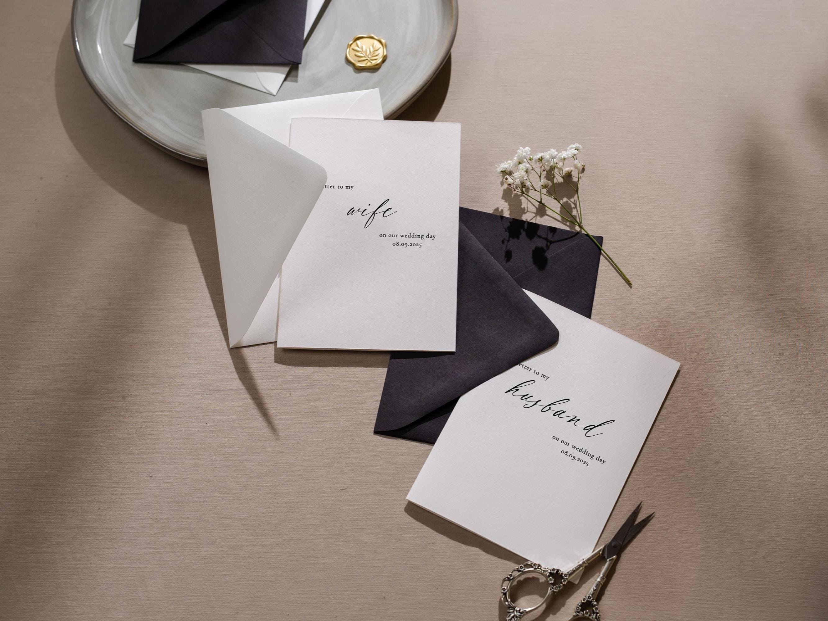 Wedding day folded card (d4) - to my husband wife groom bride love on our wedding day custom date on card includes envelope