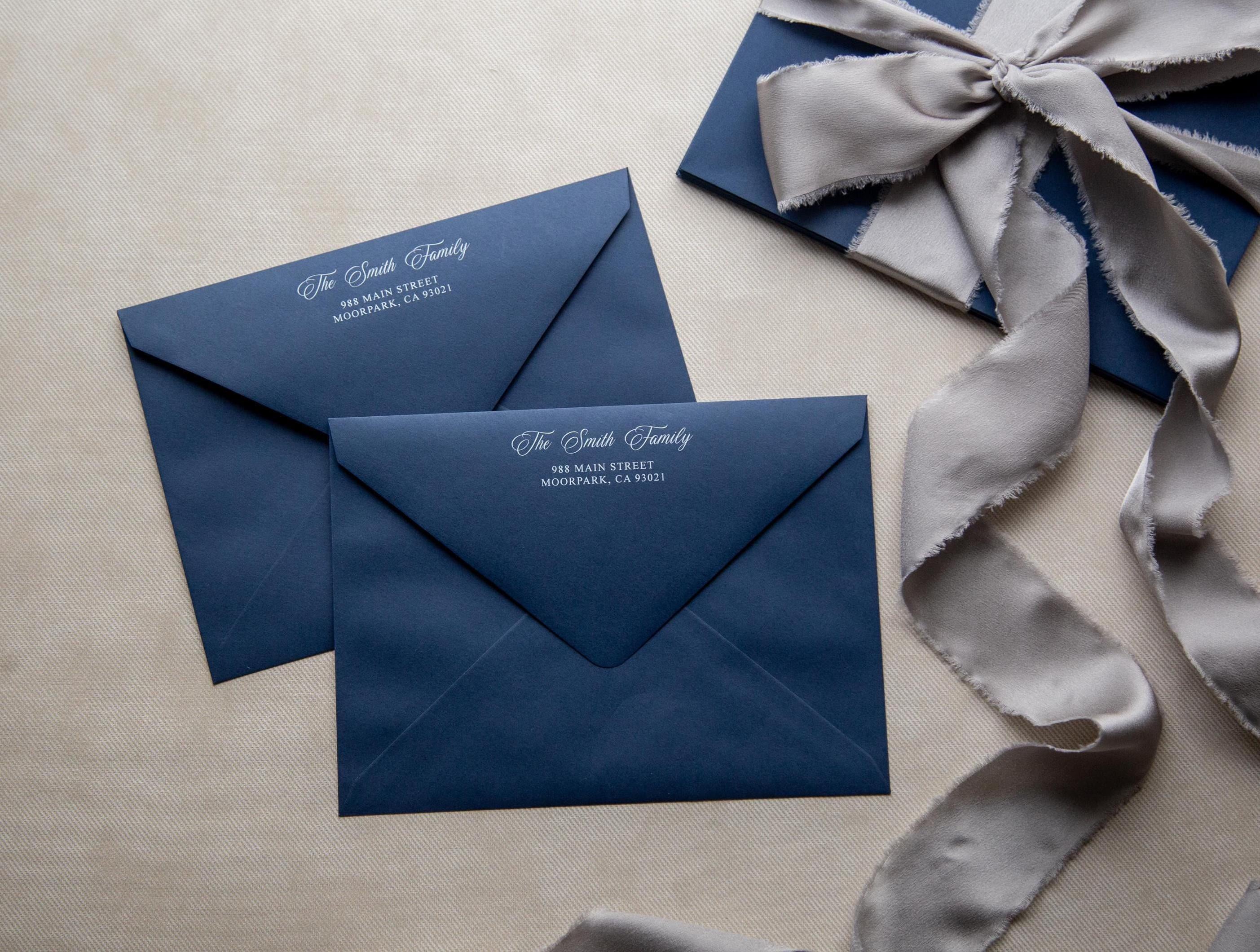 A7 envelope address printing (d2) - custom white or black ink printing guests names invitation return envelopes personalized black gray