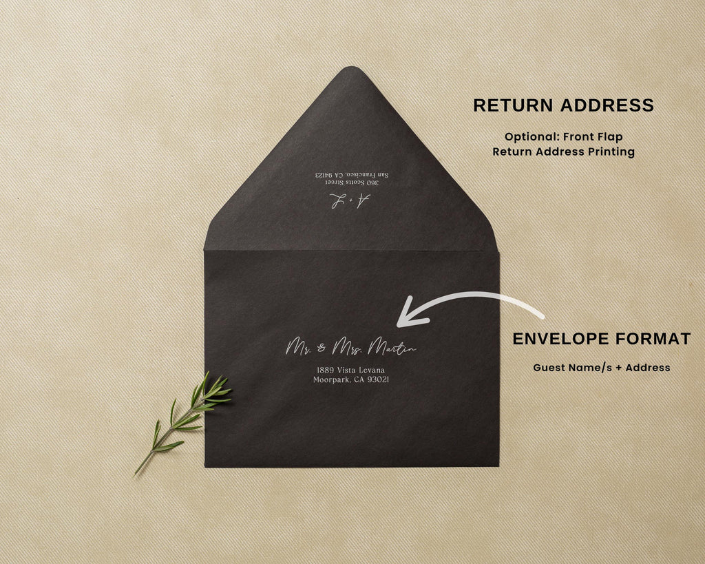 A7 envelope address printing (d1) - with white or black ink custom wedding guest invitation black navy green return envelopes personalized