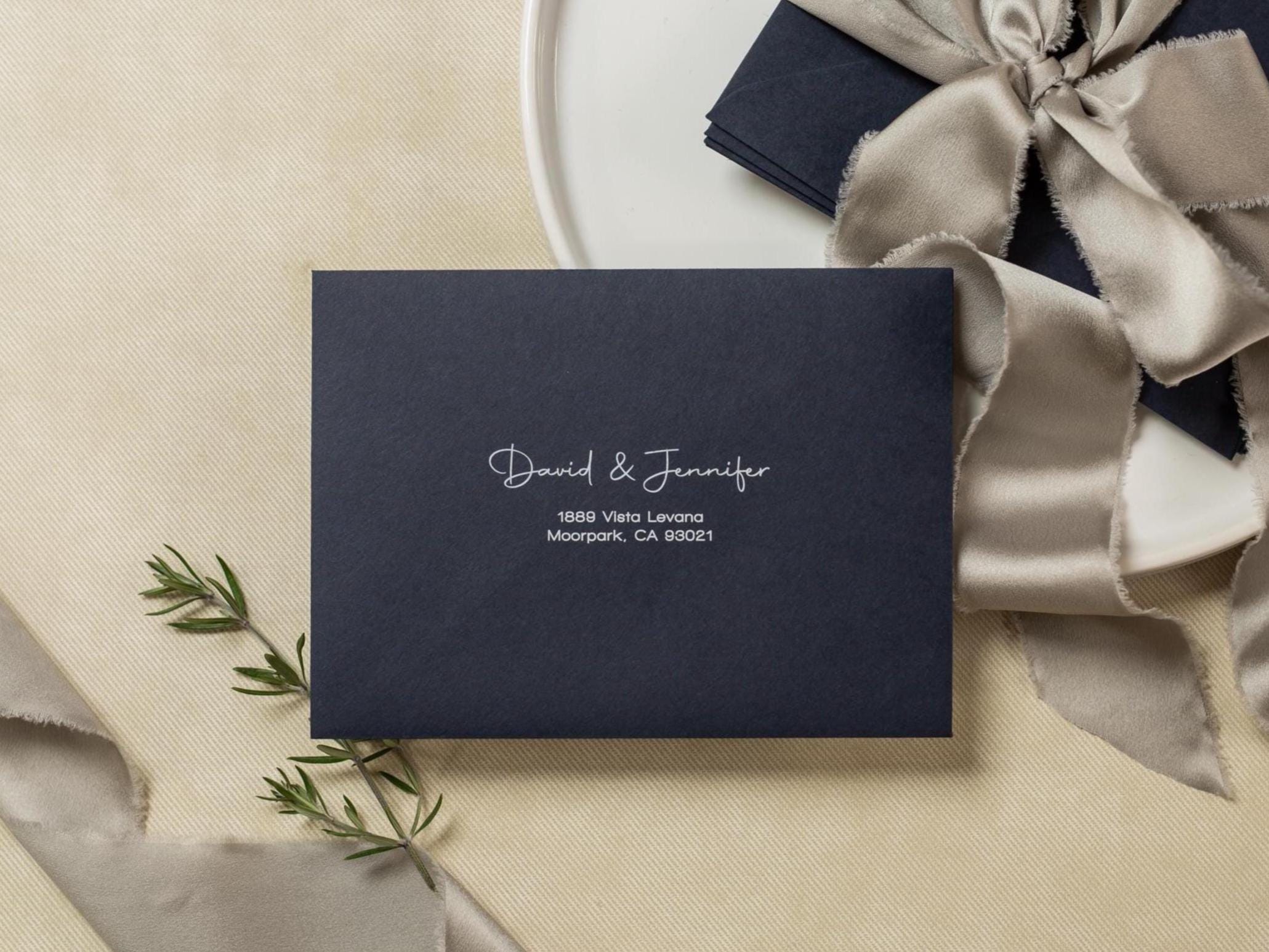 A7 envelope address printing (d3) - with white or black ink custom wedding guest invitation black navy green return envelopes personalized