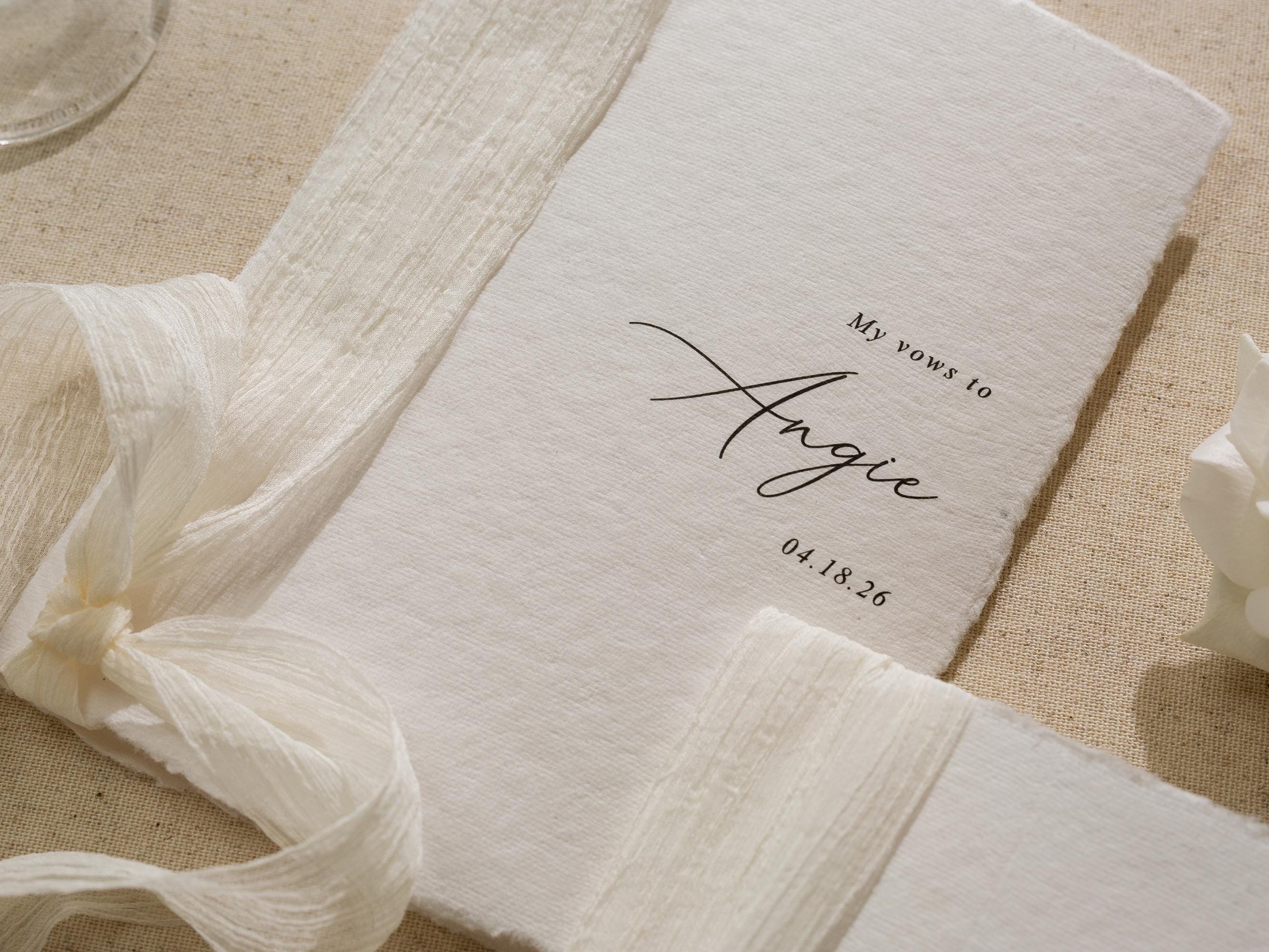 Personalized Deckled Edge Wedding Vow Booklets D4 - Set of 2, Vow Books w/ Ribbon, Vow Renewals, My Promises to, Custom Names and Date, 5x7"