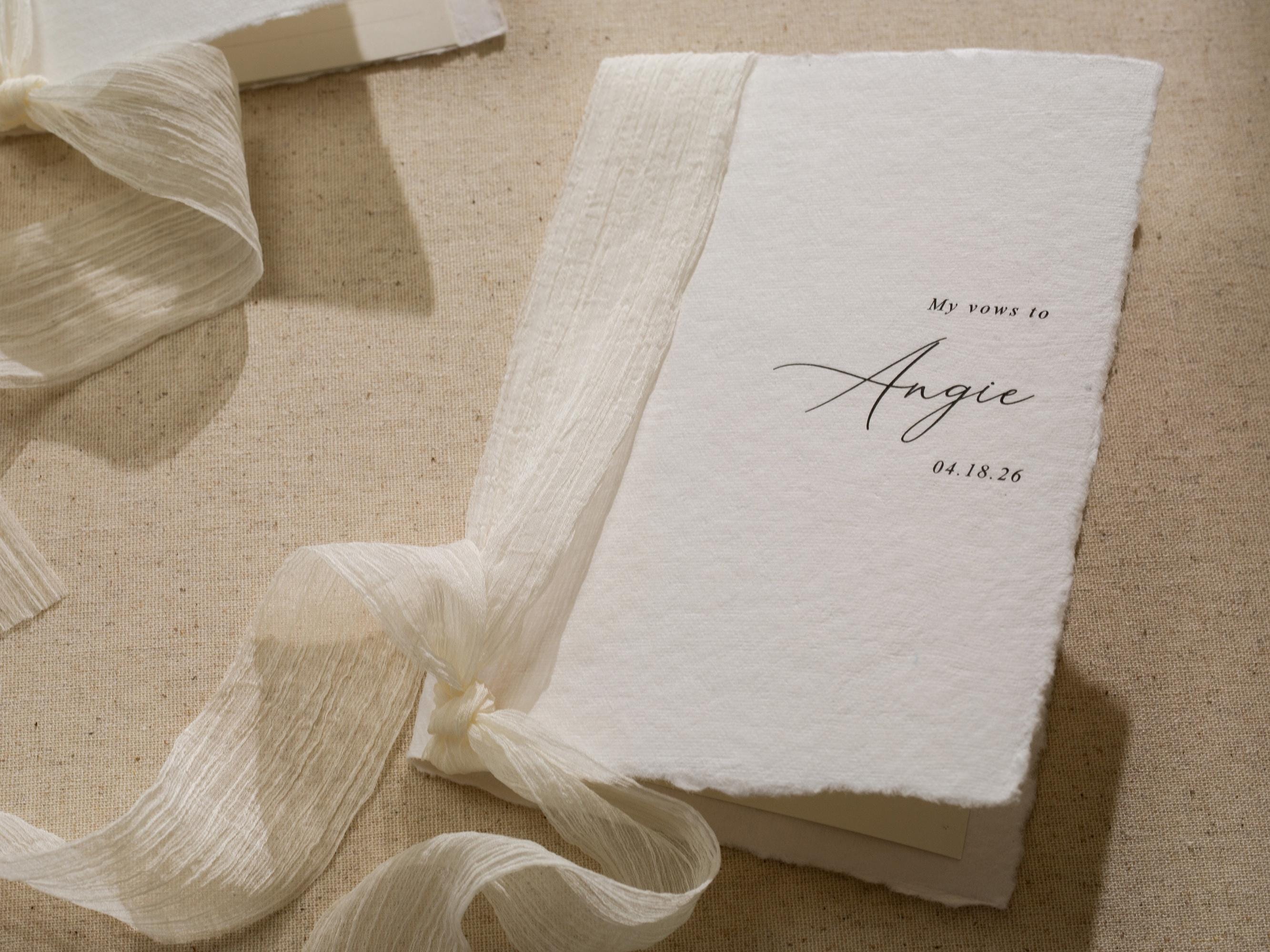 Personalized Deckled Edge Wedding Vow Booklets D4 - Set of 2, Vow Books w/ Ribbon, Vow Renewals, My Promises to, Custom Names and Date, 5x7"