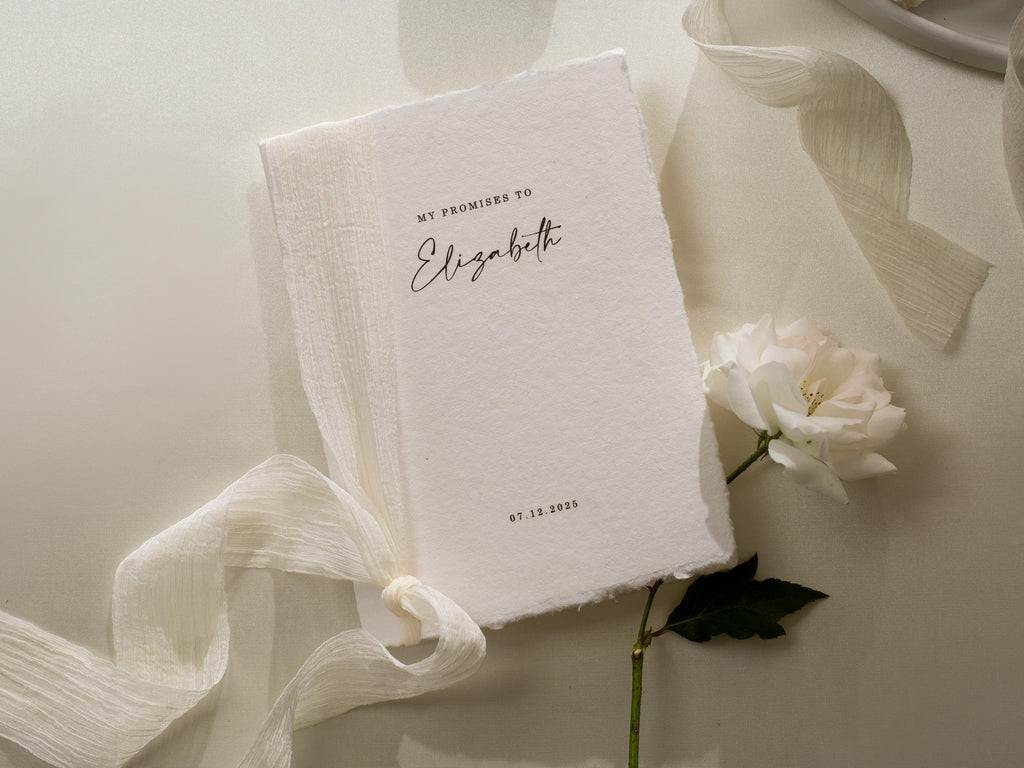 Personalized Deckled Edge Wedding Vow Booklets D2 - Set of 2, Vow Books w/ Ribbon, Vow Renewals, My Promises to, Custom Names and Date, 5x7"