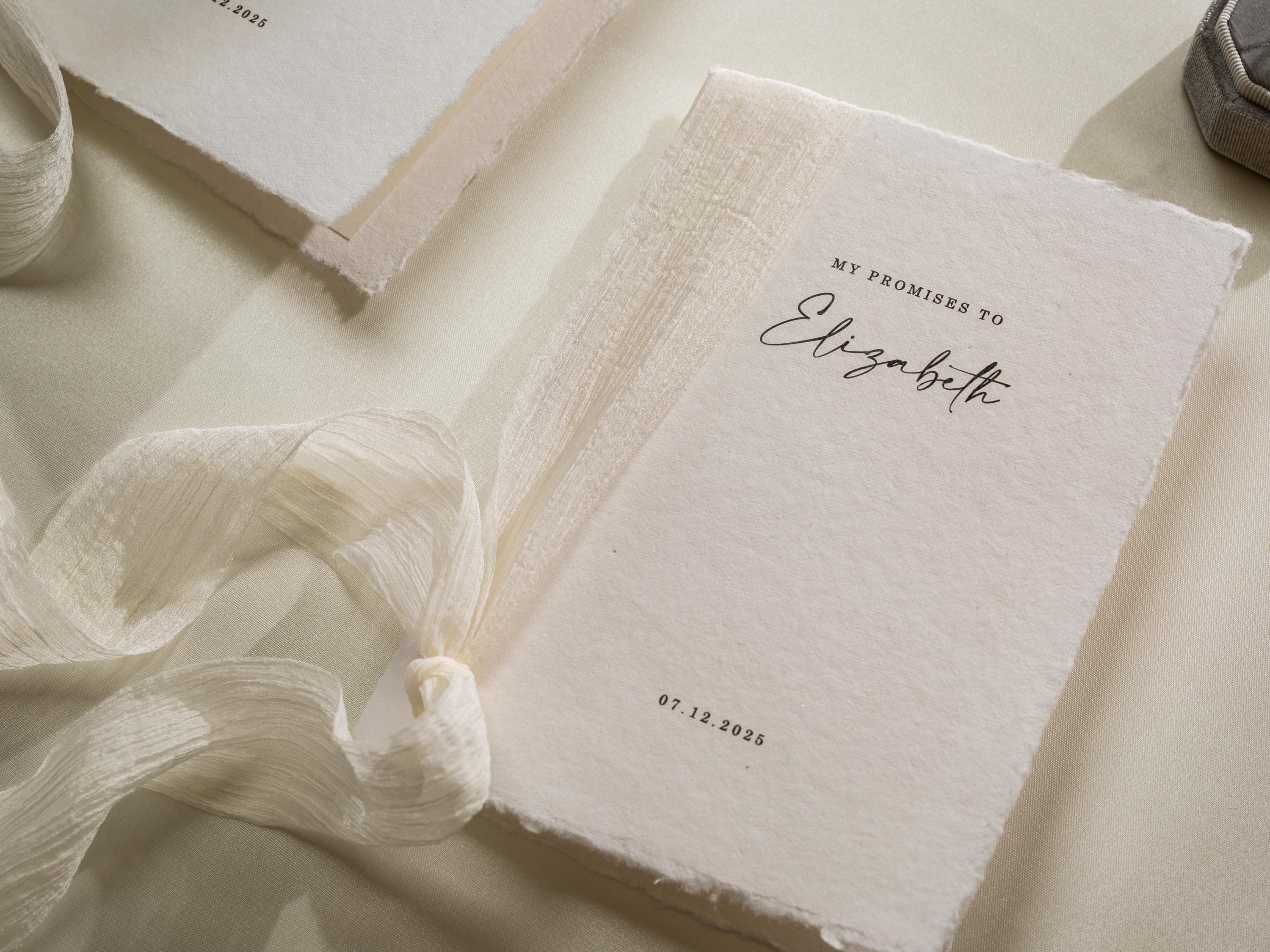 Personalized Deckled Edge Wedding Vow Booklets D2 - Set of 2, Vow Books w/ Ribbon, Vow Renewals, My Promises to, Custom Names and Date, 5x7"