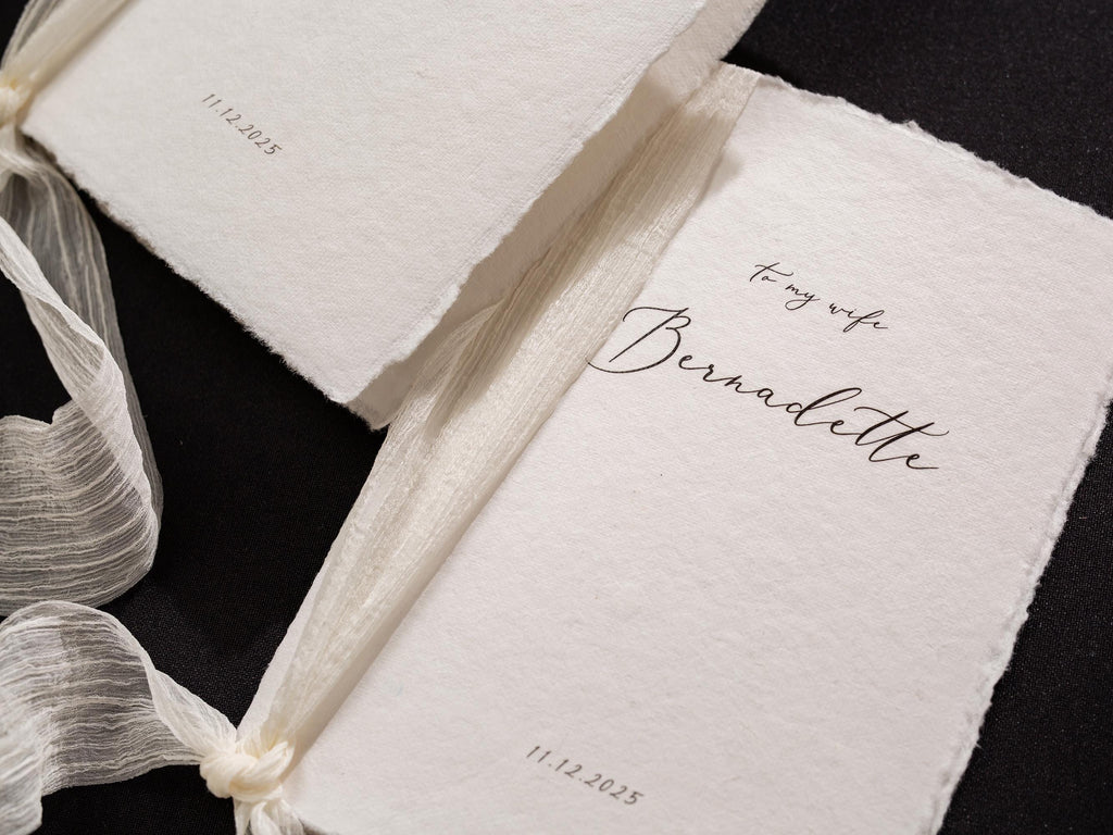 Personalized Deckled Edge Wedding Vow Booklets D3 - Set of 2, Vow Books w/ Ribbon, Vow Renewals, To My Husband Wife, Custom Names Date, 5x7"