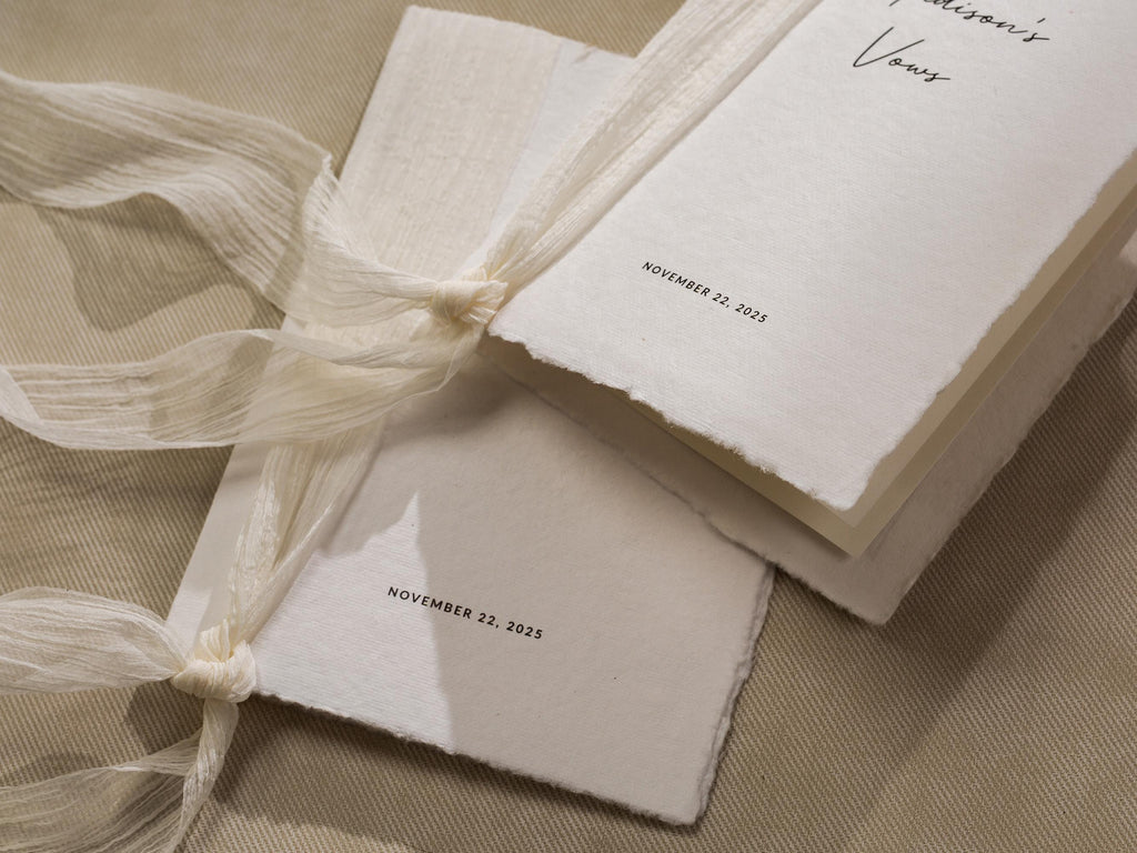 Personalized Deckled Edge Wedding Vow Booklets D1 - Set of 2, Vow Books w/ Ribbon, Vow Renewals, Husband Wife, Custom Names and Date, 5x7"