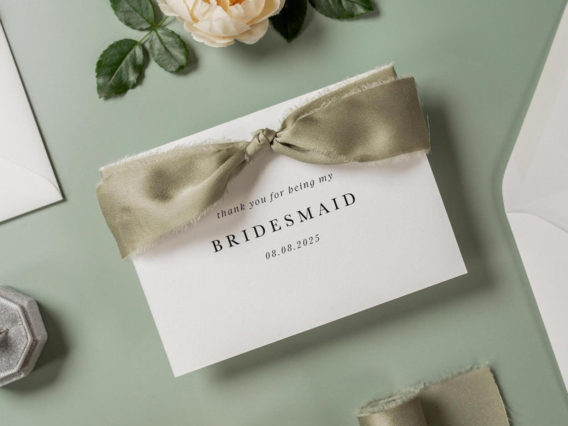Wedding day folded card w/ ribbon (d5) - custom thank you for being my maid matron of honor bridesmaid bestfriend from bride
