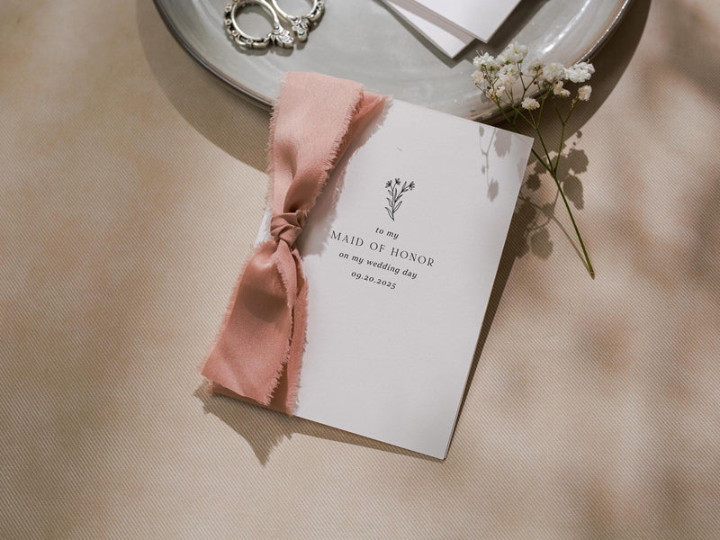 Wedding day folded card w/ ribbon (d1) - thank you cards to family bridal party moh bridesmaid mom dad mil fil parents gift