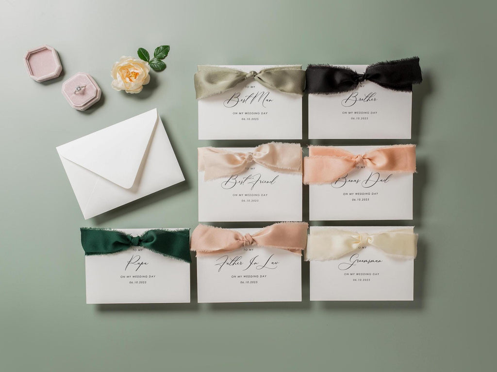 Wedding day folded card w/ ribbon (d2) - to my best friend maid of honor bridesmaid on my wedding day custom card with date