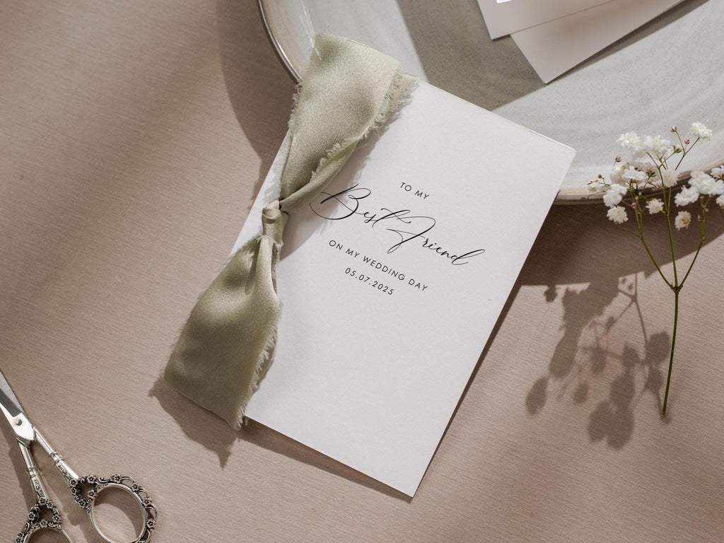 Wedding day folded card w/ ribbon (d2) - to my best friend maid of honor bridesmaid on my wedding day custom card with date