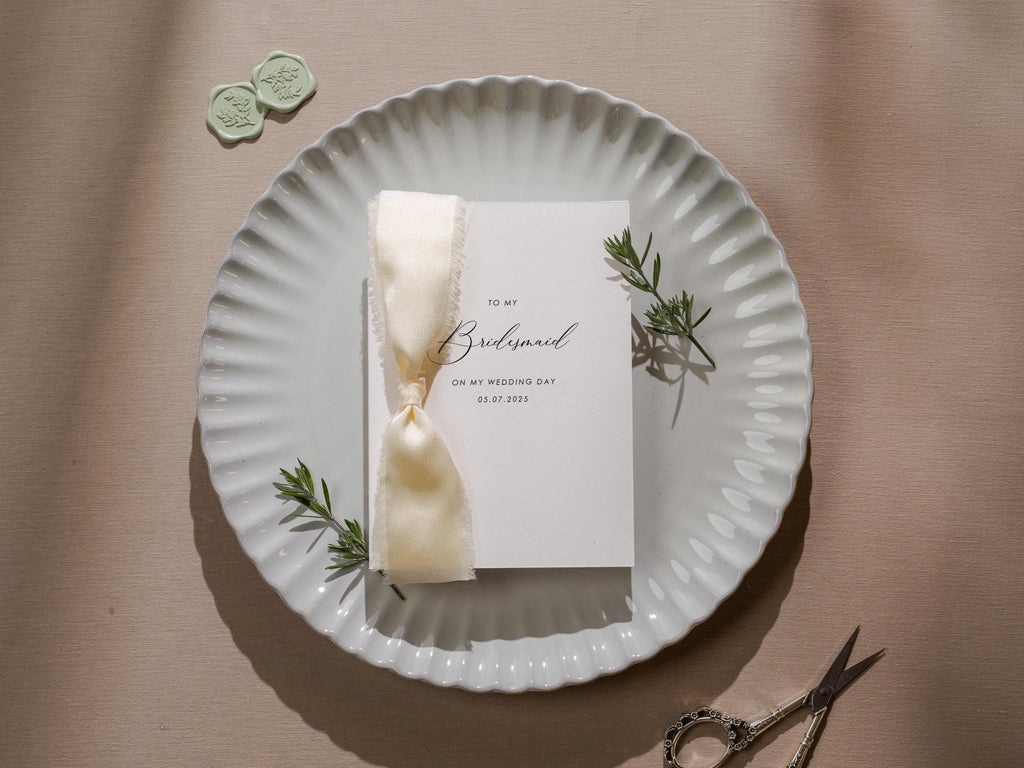 Wedding day folded card w/ ribbon (d2) - to my best friend maid of honor bridesmaid on my wedding day custom card with date