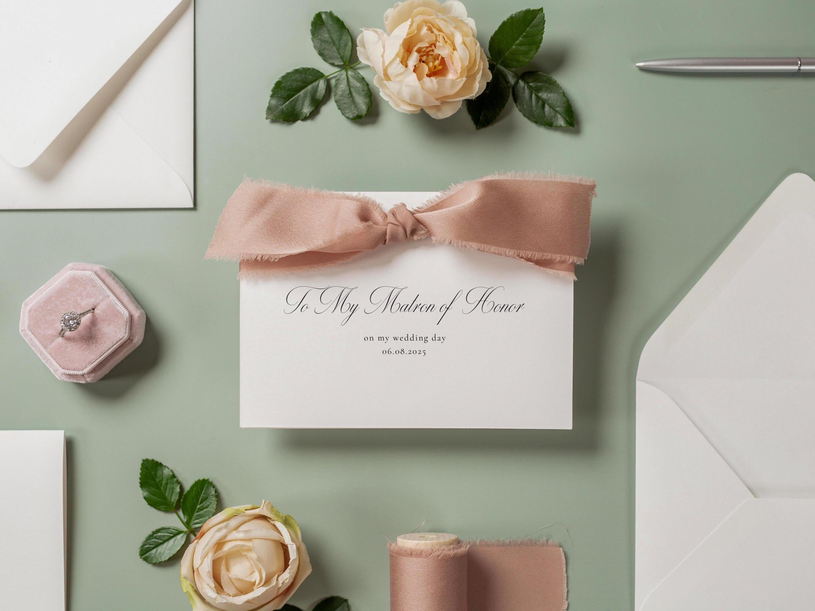 Wedding day folded card w/ ribbon (d3) - thank you cards to family bridal party bridesmaid mom dad mil fil moh parents gift