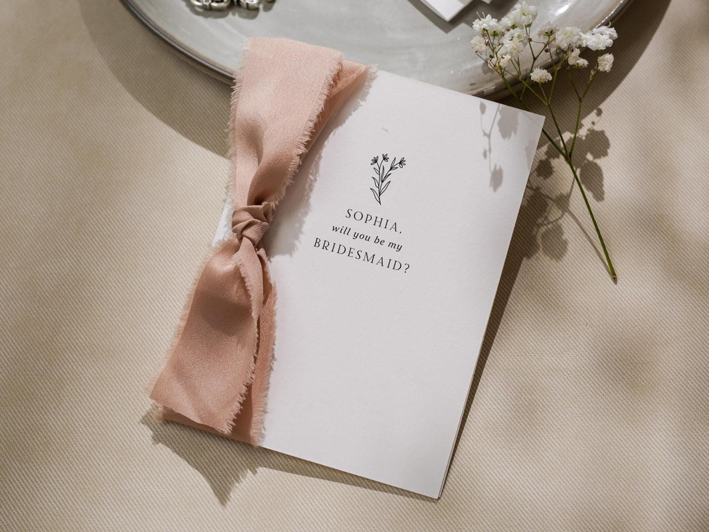 Will You Be My Bridesmaid Proposal Cards w/ Ribbon (D6) - MOH, Maid of Honor, Groomsman, Flower Girl, Officiant, Wedding Party