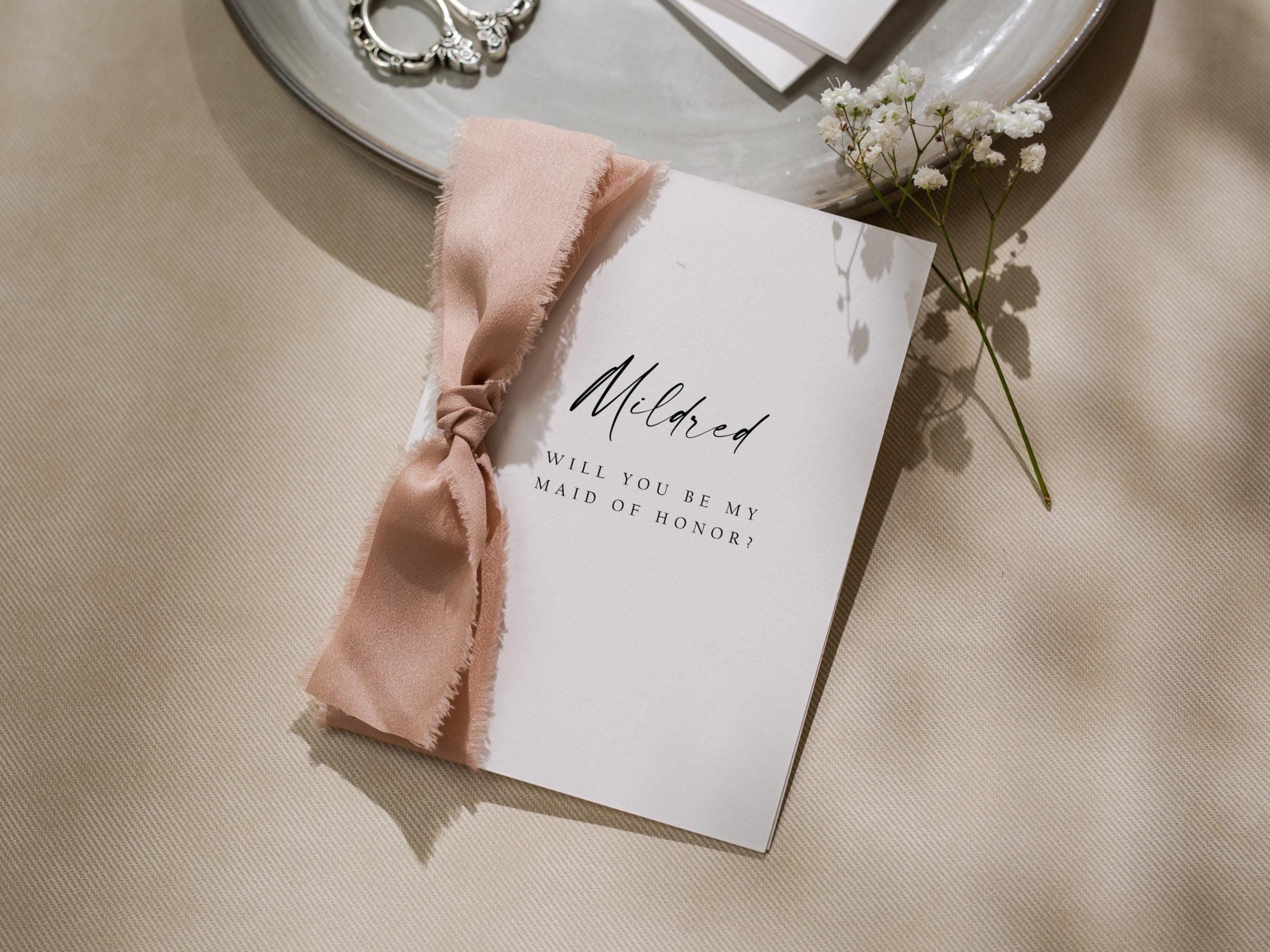 Will You Be My? Proposal Cards w/ Ribbon (D10) - Bridesmaid, Maid of Honor, Groomsmen, Flower Girl, Officiant, Wedding Party