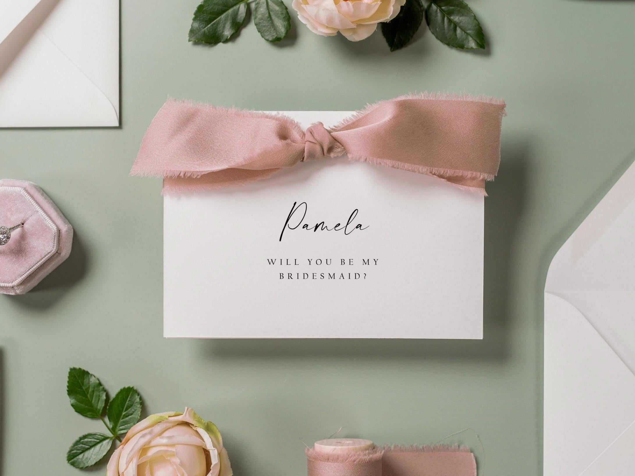 Will You Be My? Proposal Cards w/ Ribbon (D10) - Bridesmaid, Maid of Honor, Groomsmen, Flower Girl, Officiant, Wedding Party