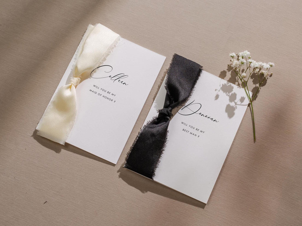Will You Be My? Proposal Cards w/ Ribbon (D7) - Maid of Honor, Groomsmen, Flower Girl, Ring Bearer, Wedding Party