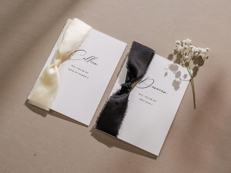 Will You Be My? Proposal Cards w/ Ribbon (D7) - Maid of Honor, Groomsmen, Flower Girl, Ring Bearer, Wedding Party