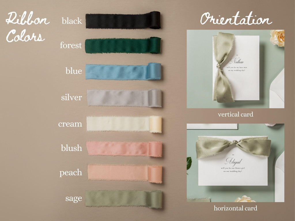 Will You Be My? Proposal Cards w/ Ribbon (D8) - Bridesmaid, Maid of Honor, Groomsman, Flower Girl, Officiant, Wedding Party