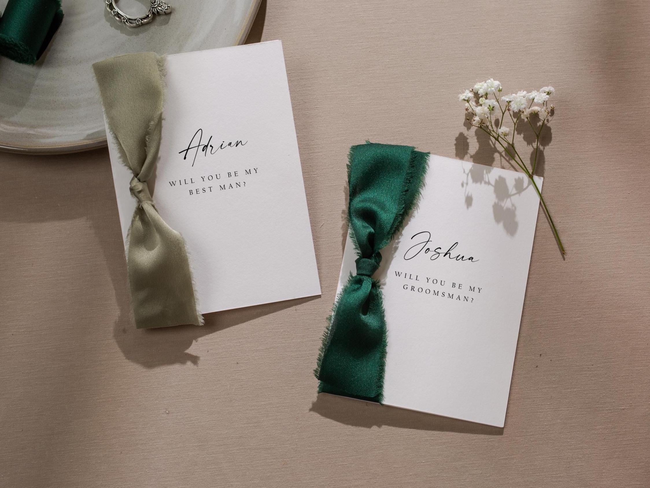 Will You Be My? Proposal Cards w/ Ribbon (D10) - Bridesmaid, Maid of Honor, Groomsmen, Flower Girl, Officiant, Wedding Party