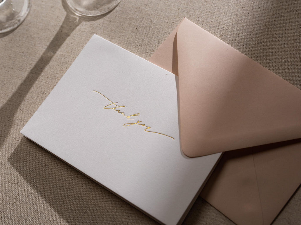 Gold Embossed Folded Card w/ Envelope (TY1) - Modern Minimalist Letter Stationery Set Thank You Notes Engagement Wedding Shower