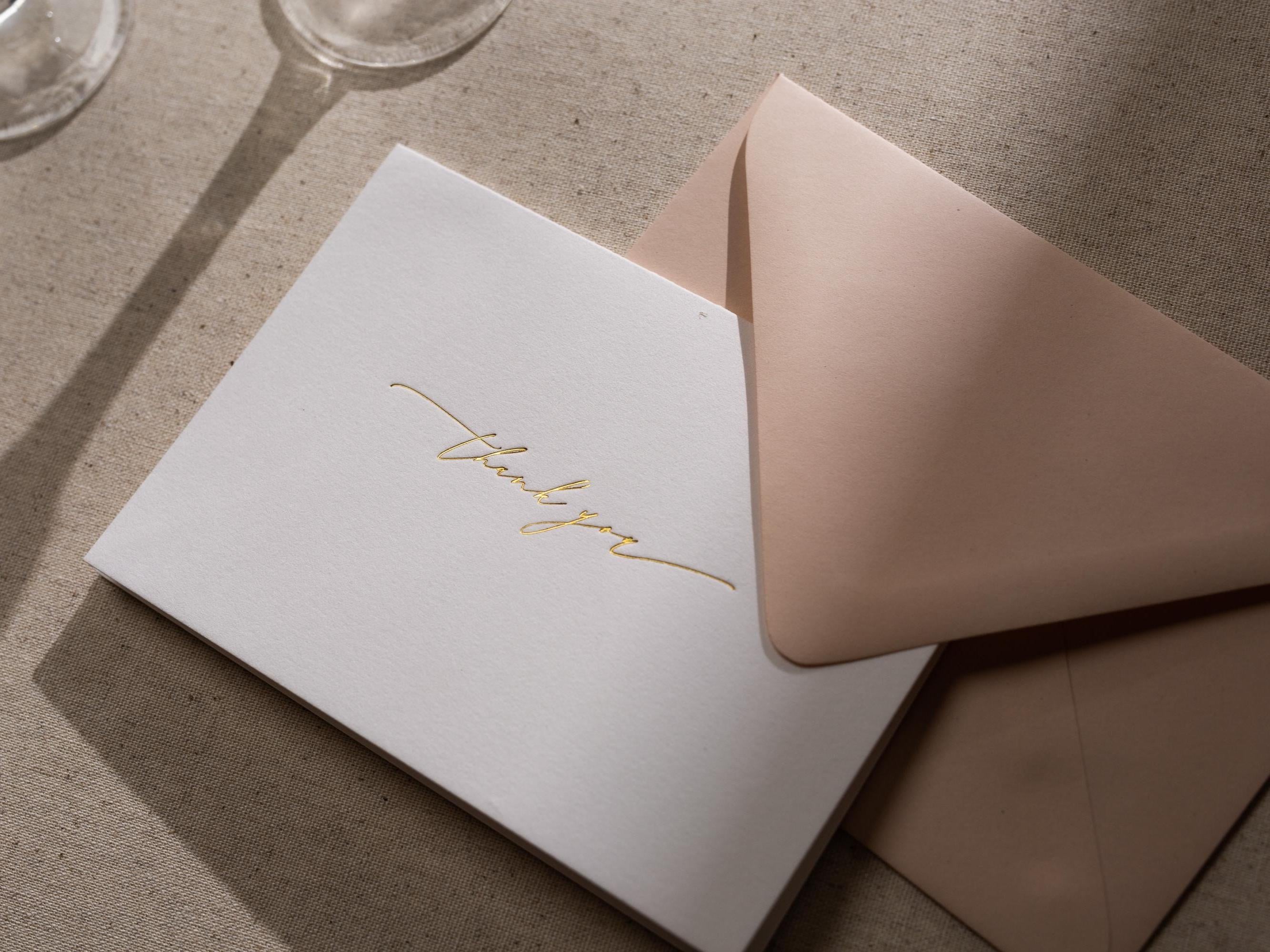 Gold Embossed Folded Card w/ Envelope (TY1) - Modern Minimalist Letter Stationery Set Thank You Notes Engagement Wedding Shower