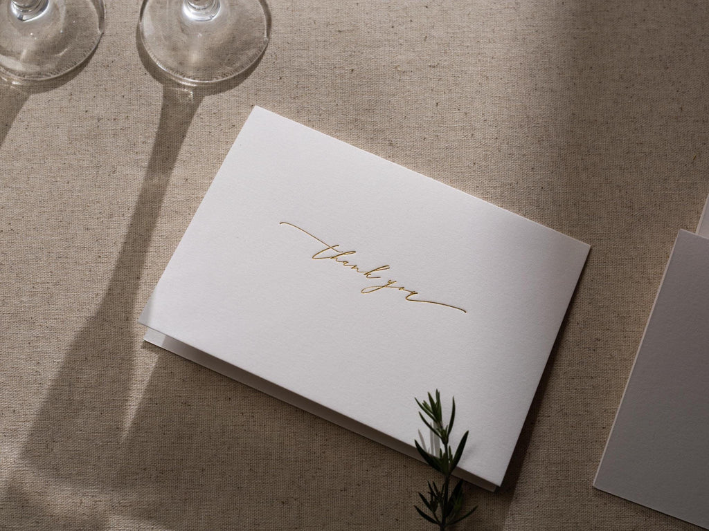 Gold Embossed Folded Card w/ Envelope (TY1) - Modern Minimalist Letter Stationery Set Thank You Notes Engagement Wedding Shower