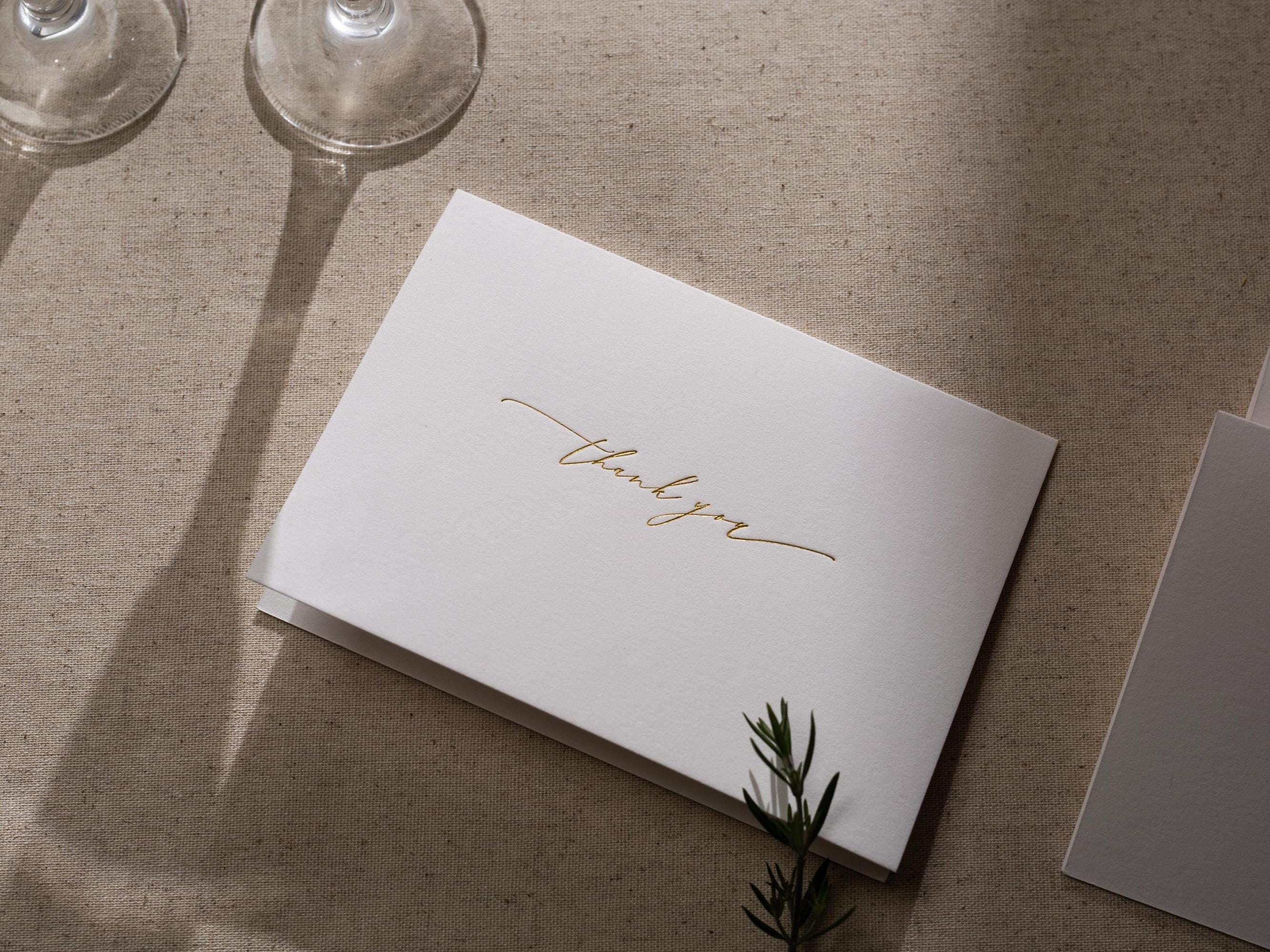 Gold Embossed Folded Card w/ Envelope (TY1) - Modern Minimalist Letter Stationery Set Thank You Notes Engagement Wedding Shower