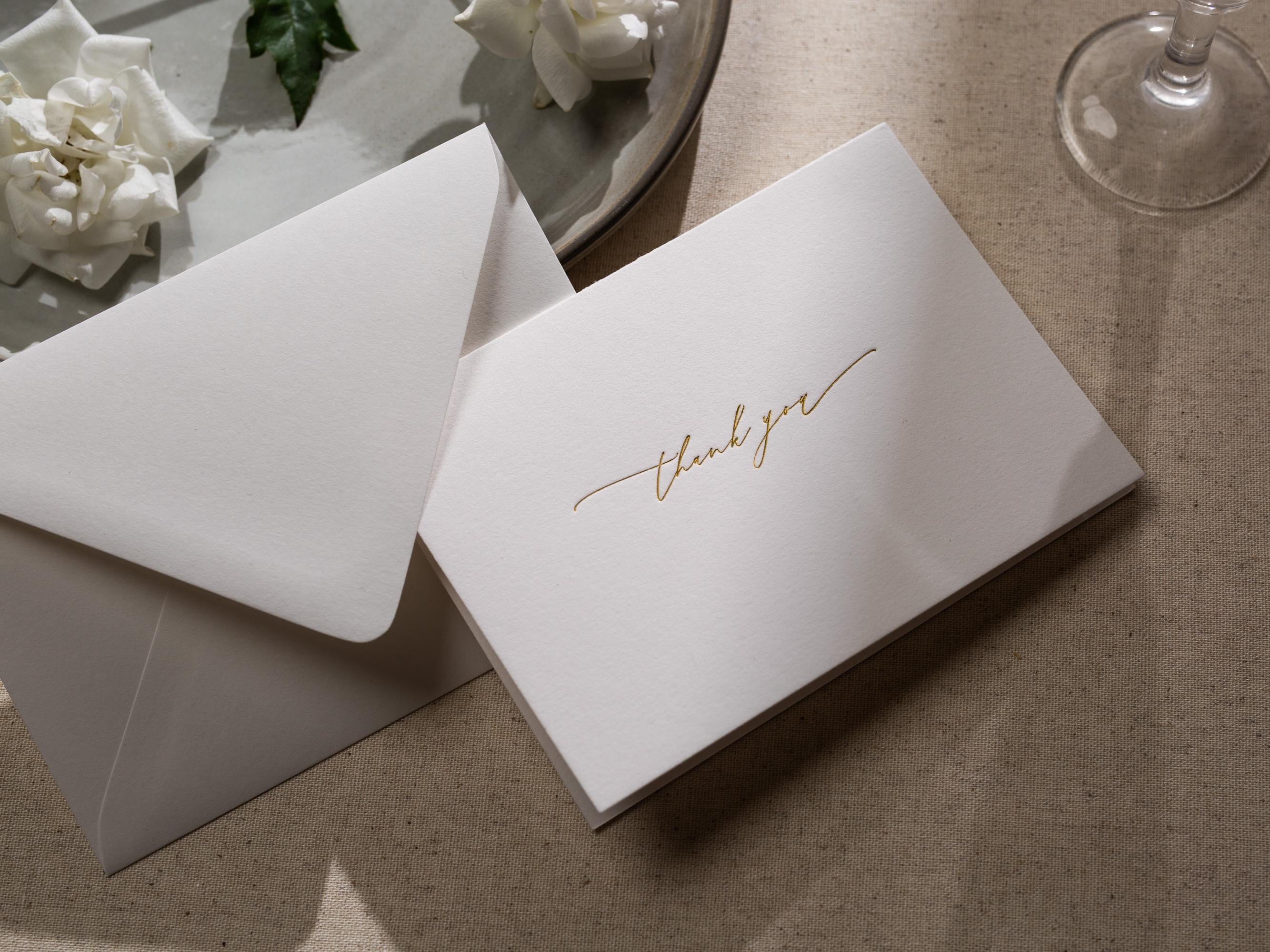 Gold Embossed Folded Card w/ Envelope (TY1) - Modern Minimalist Stationery Set Thank You Letter Notes Engagement Wedding Shower