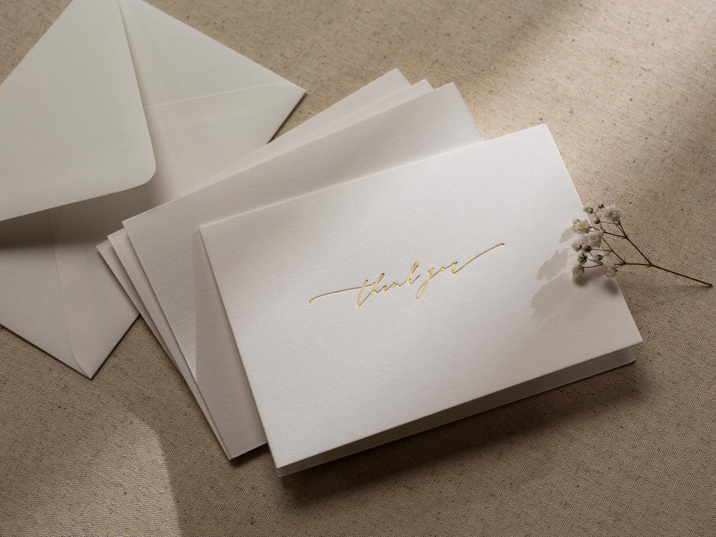 Gold Embossed Folded Card w/ Envelope (TY1) - Modern Minimalist Stationery Set Thank You Letter Notes Engagement Wedding Shower