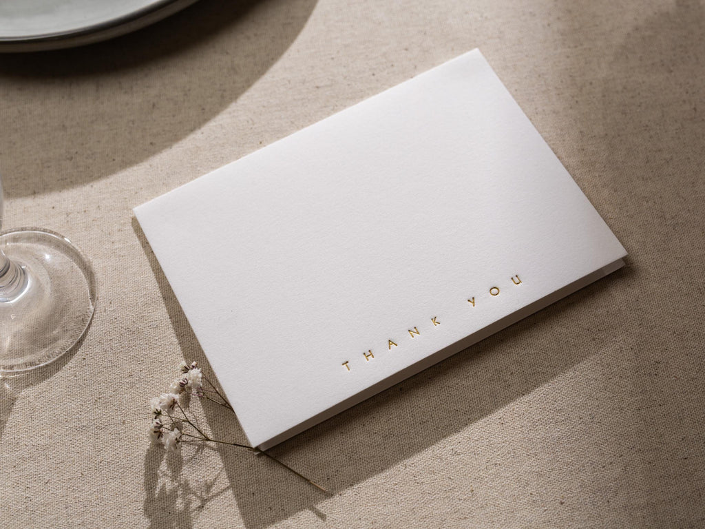 Gold Embossed Folded Card w/ Envelope (TY3) - Gold Foil Stamped Minimalist Thank You Card Blank Wedding Business Client Party Classic Simple