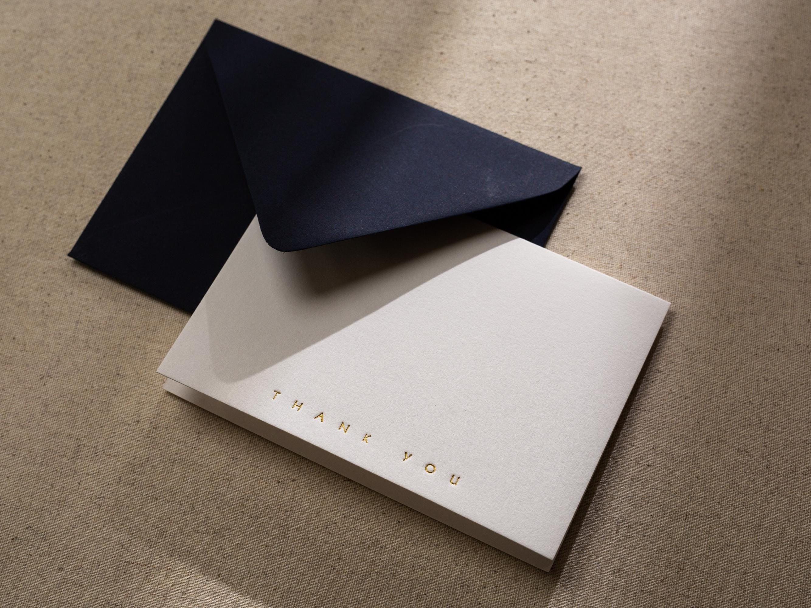 Gold Embossed Folded Card w/ Envelope (TY3) - Gold Foil Stamped Minimalist Thank You Card Blank Wedding Business Client Party Classic Simple