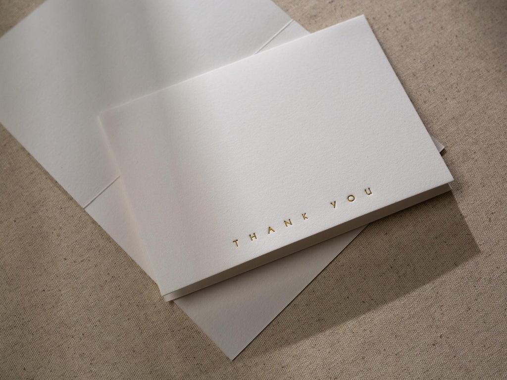 Gold Embossed Folded Card w/ Envelope (TY3) - Gold Foil Stamped Minimalist Thank You Card Blank Wedding Business Client Party Classic Simple