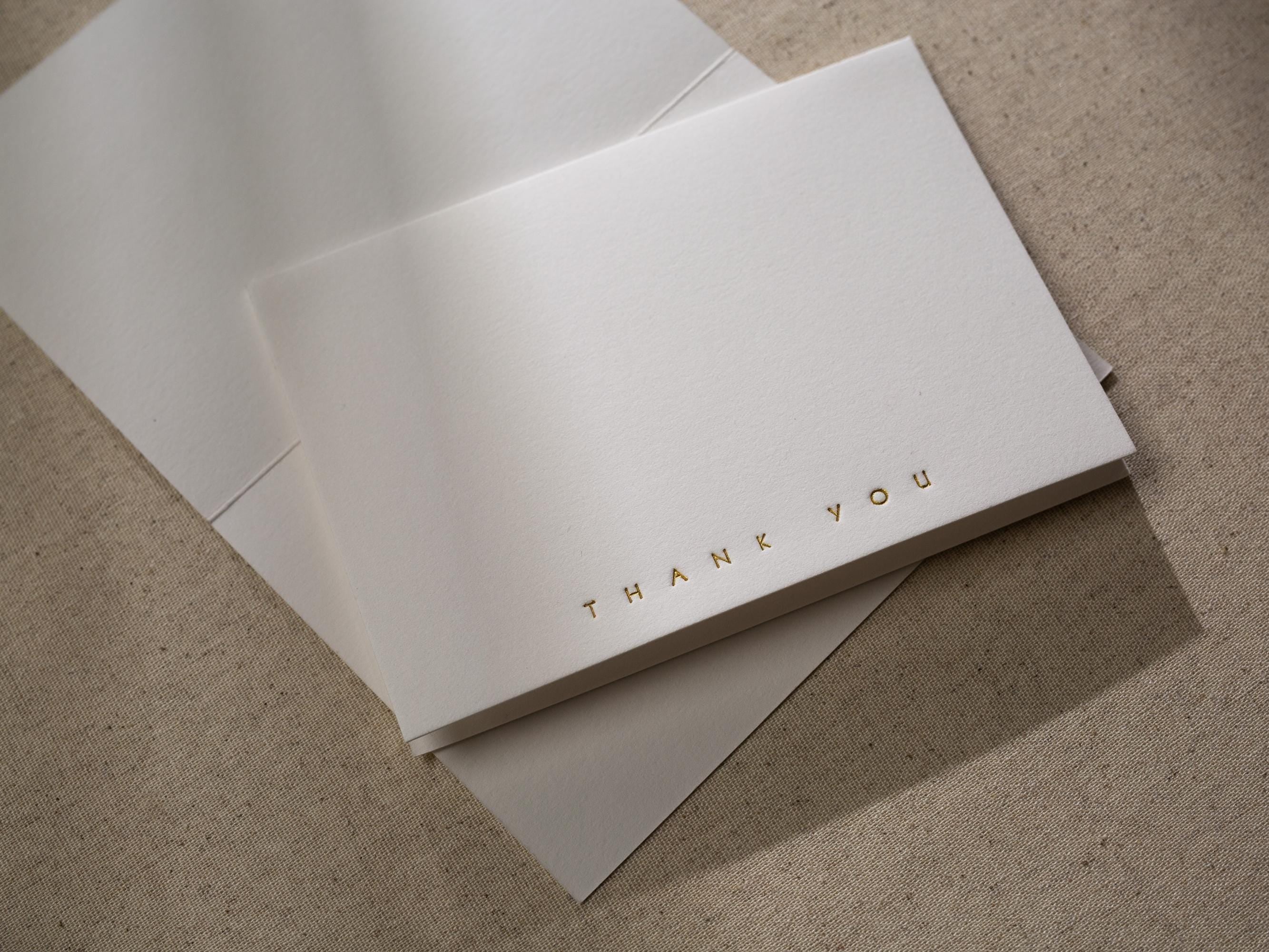Gold Embossed Folded Card w/ Envelope (TY3) - Gold Foil Stamped Minimalist Thank You Card Blank Wedding Business Client Party Classic Simple
