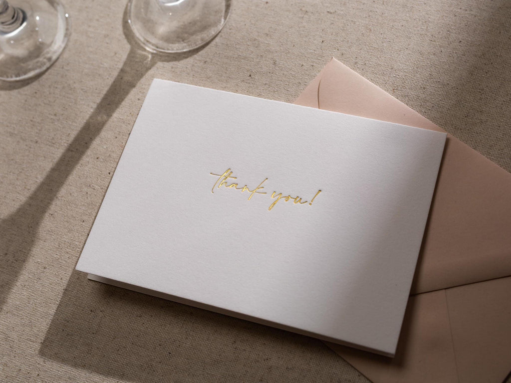 Gold Embossed Folded Card w/ Envelope (TY2) - Classic Stationery Foil Pressed Letter Set Thank You Note Wedding Bridal Shower