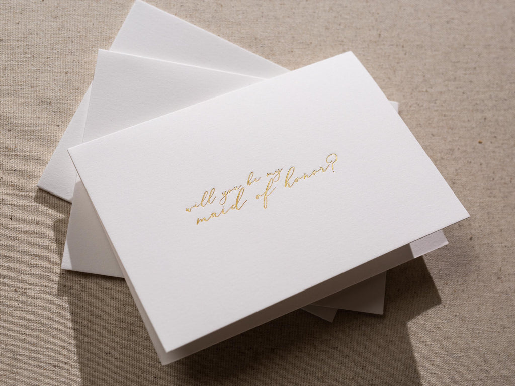 Gold Embossed Folded Card w/ Envelope (Maid) - Will You Be My Maid Of Honor Elegant Bridesmaid Proposal Card Wedding Planning Essential