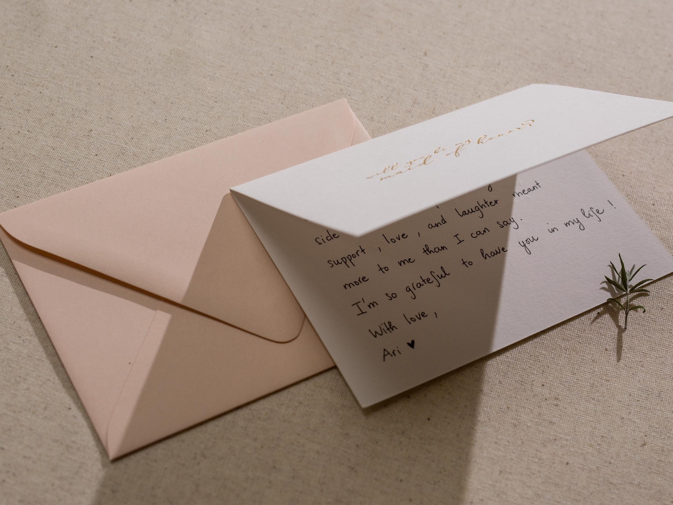 Gold Embossed Folded Card w/ Envelope (Maid) - Will You Be My Maid Of Honor Proposal Card Bridesmaid Wedding Stationery Thank You Letter