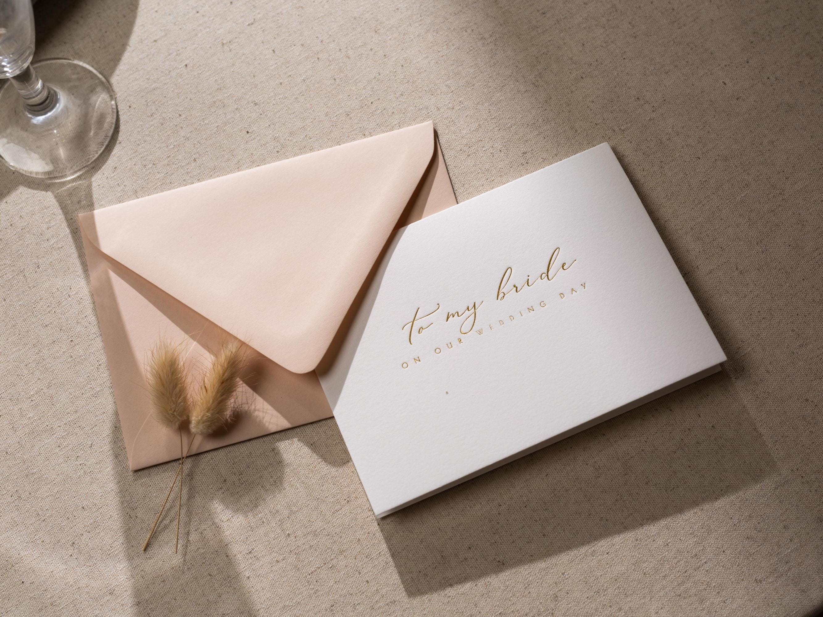 Gold Embossed Folded Card w/ Envelope (Bride) - To My Bride On Our Wedding Day Card From Groom Letter Stationery Modern Simple Minimalist