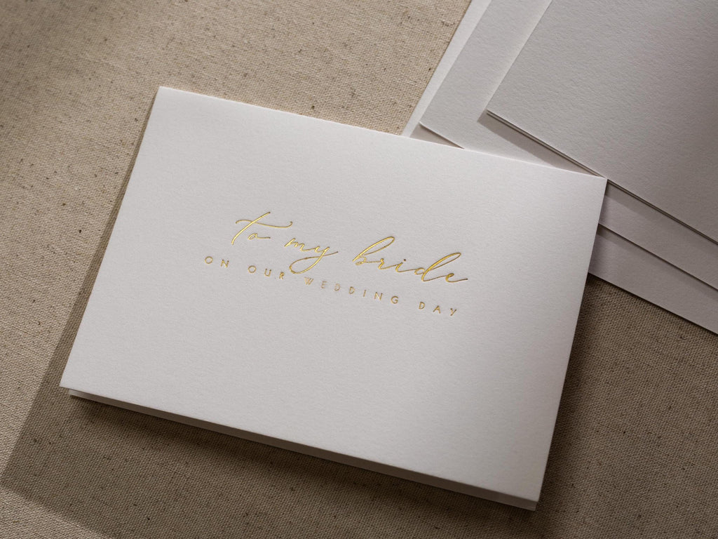Gold Embossed Folded Card w/ Envelope (Bride) - To My Bride On Our Wedding Day Card From Groom Letter Stationery Modern Simple Minimalist
